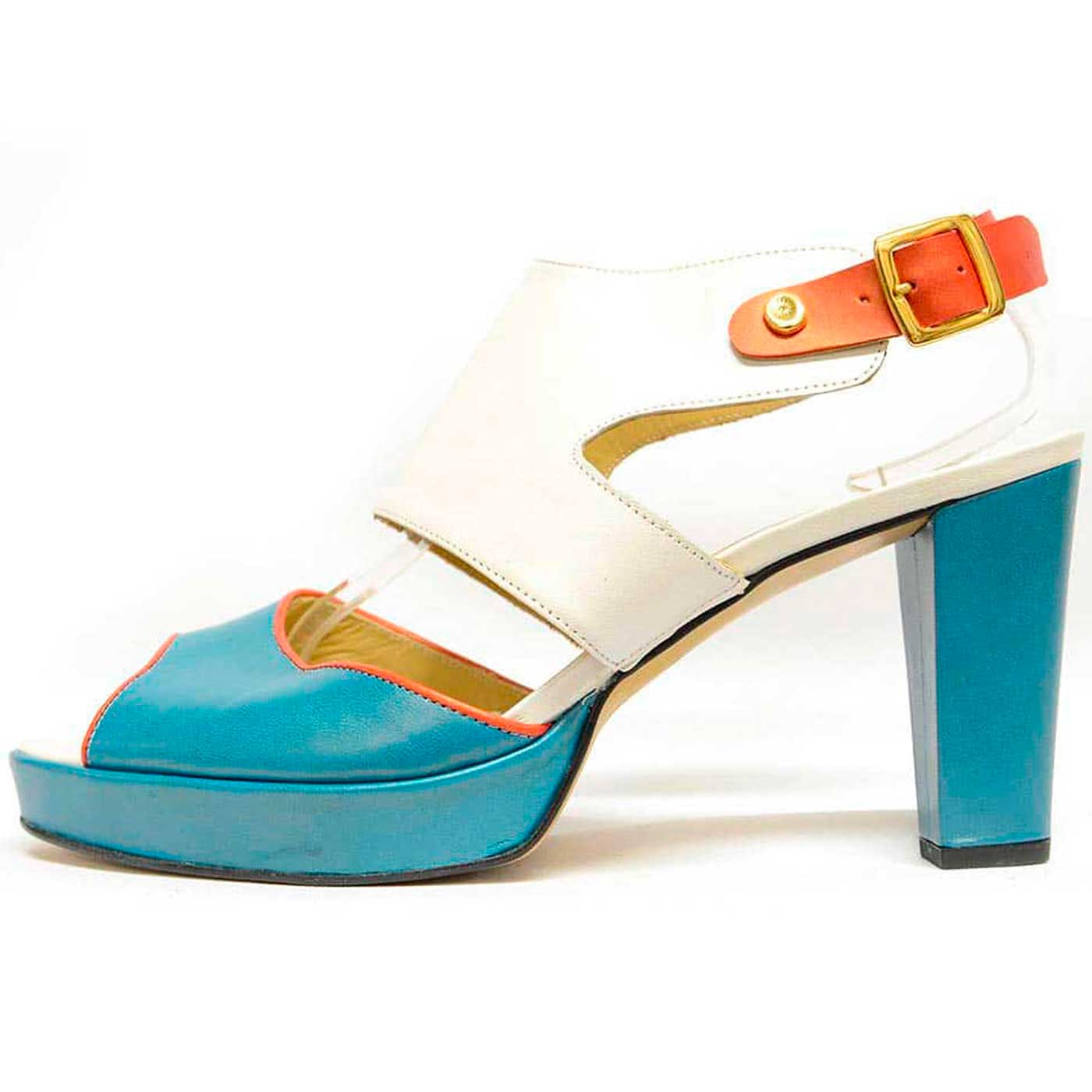 sandales cuir lisse bleu multicolore, chaussures femme grande taille