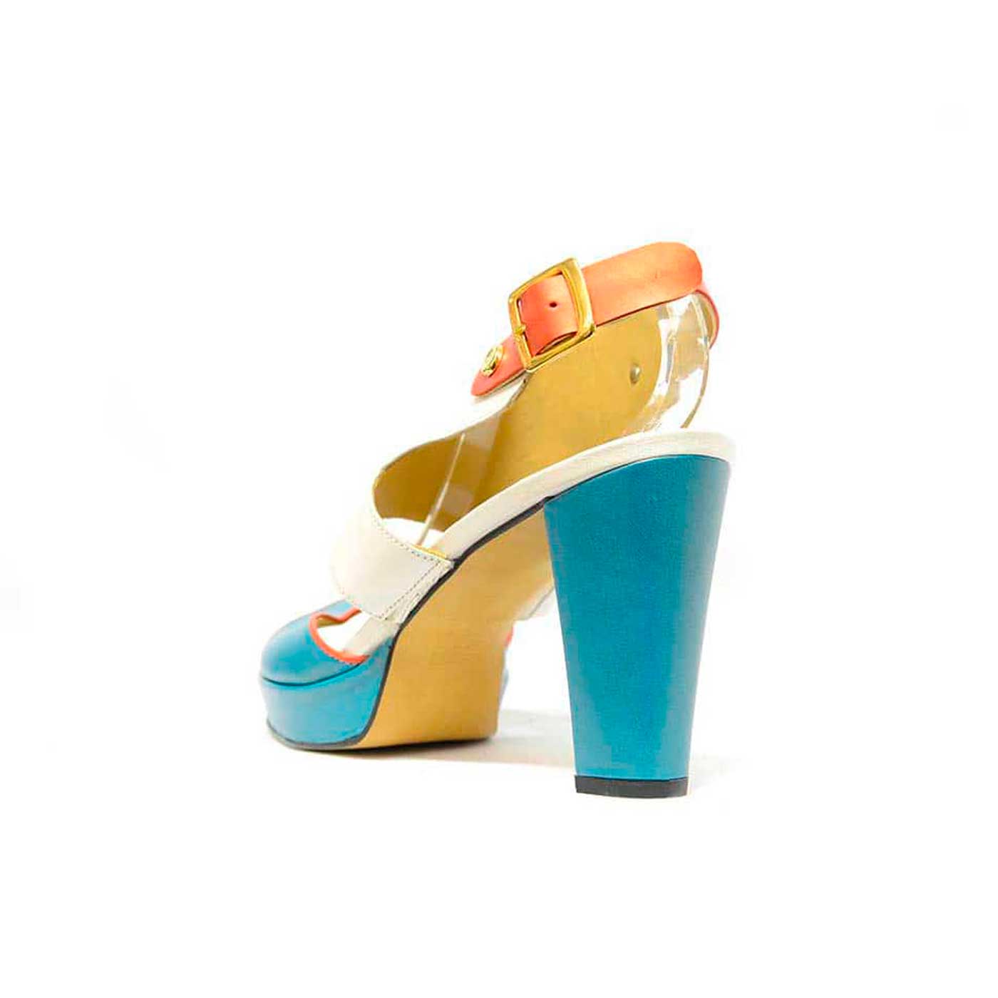 sandales cuir lisse bleu multicolore, chaussures femme grande taille