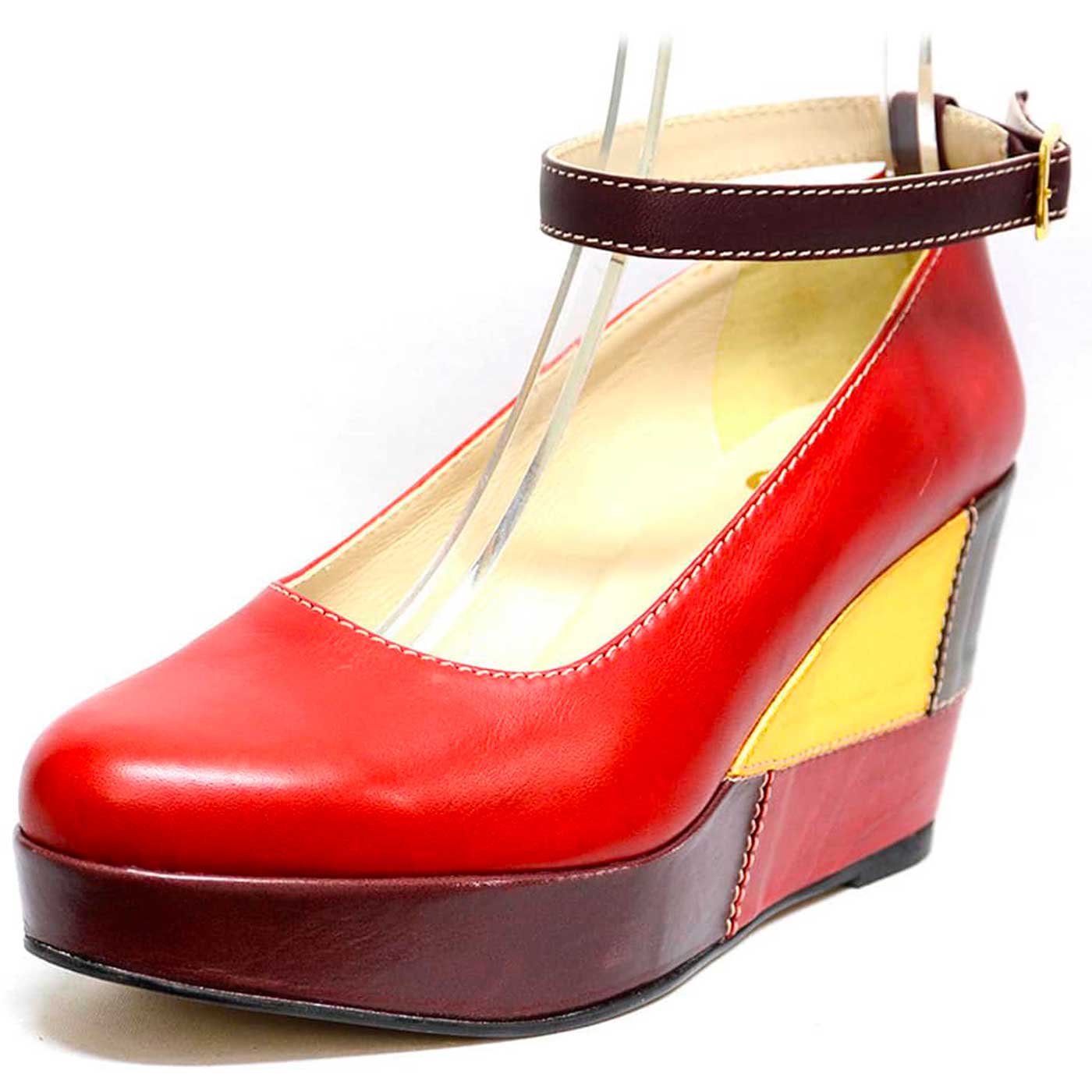 escarpins cuir lisse multicolore rouge, chaussures femme grande taille