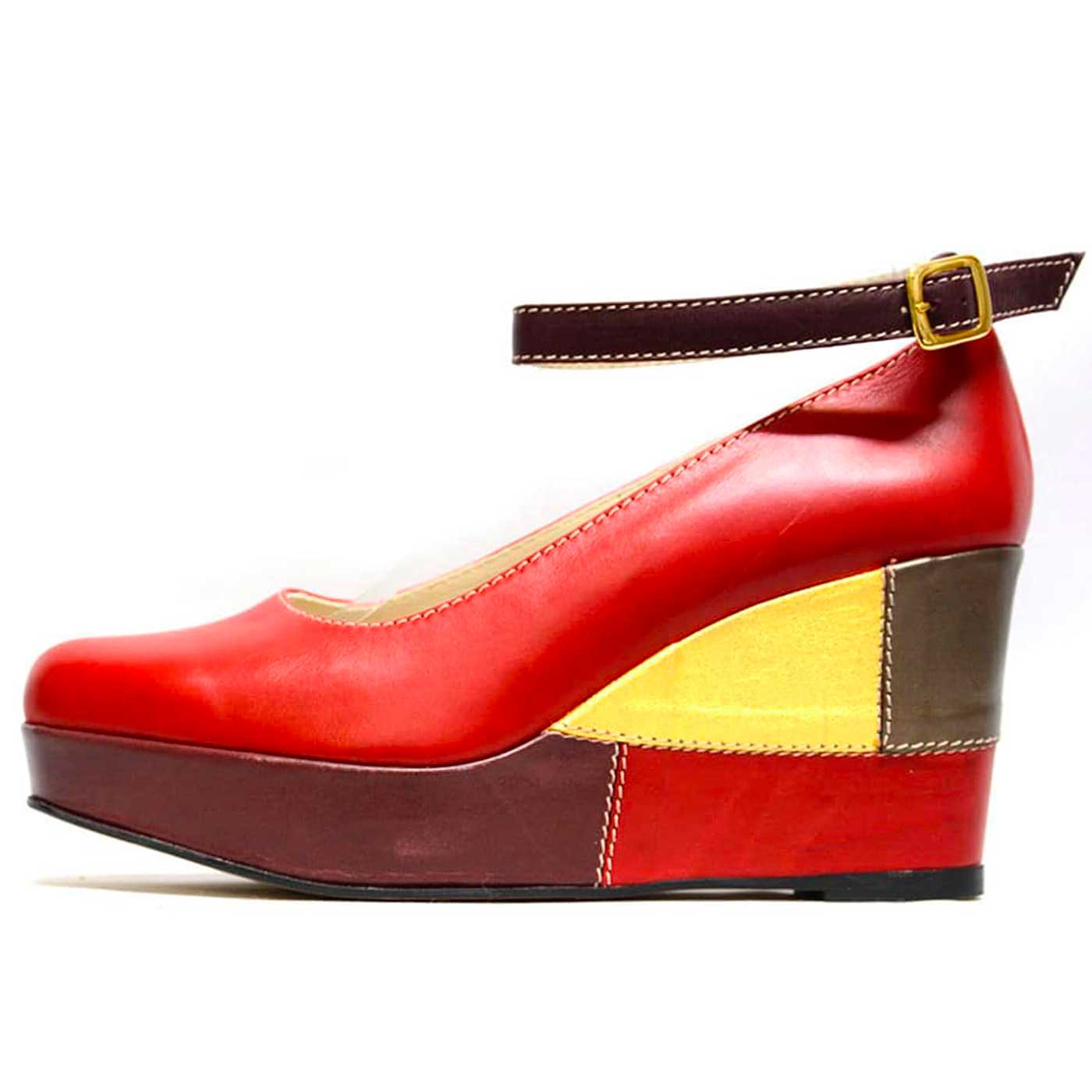 escarpins cuir lisse multicolore rouge, chaussures femme grande taille