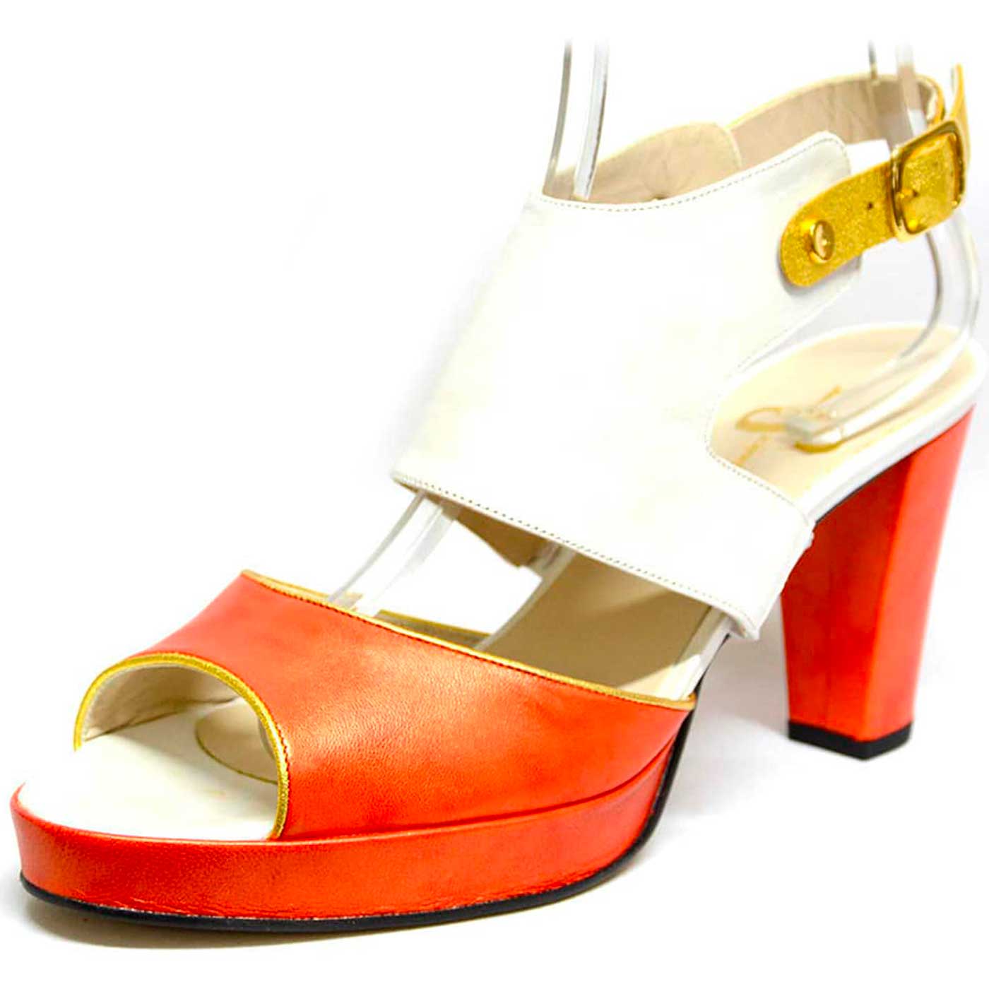 sandales cuir lisse multicolore orange, chaussures femme grande taille