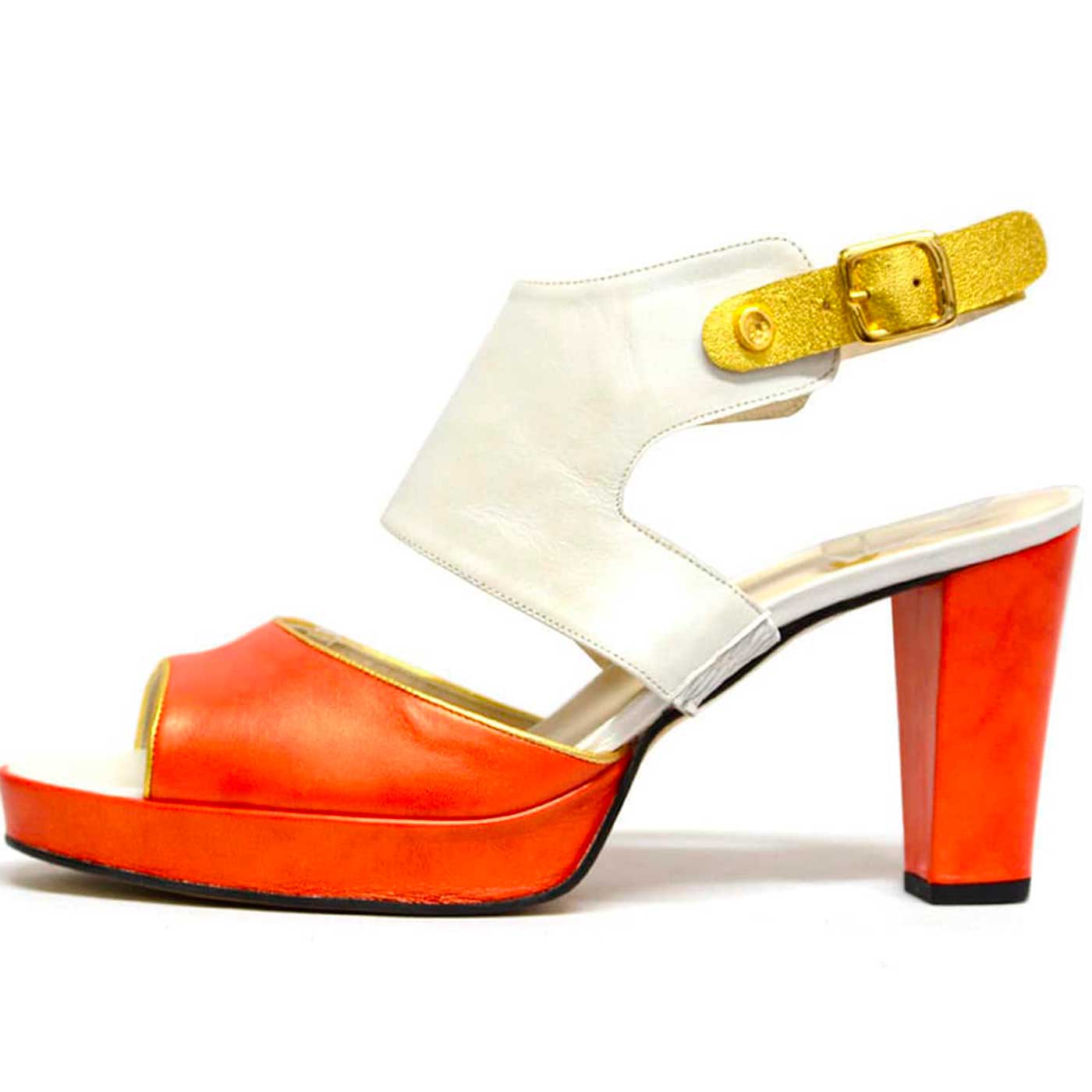 sandales cuir lisse multicolore orange, chaussures femme grande taille