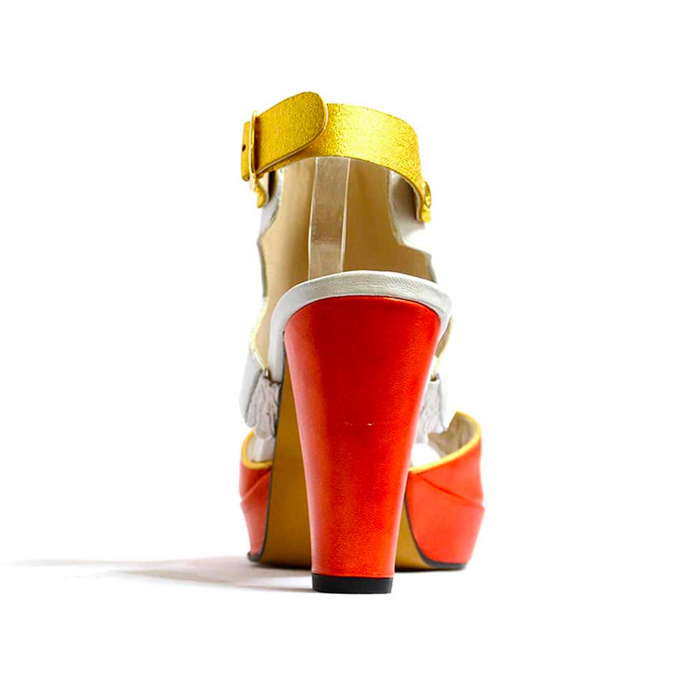 sandales cuir lisse multicolore orange, chaussures femme grande taille