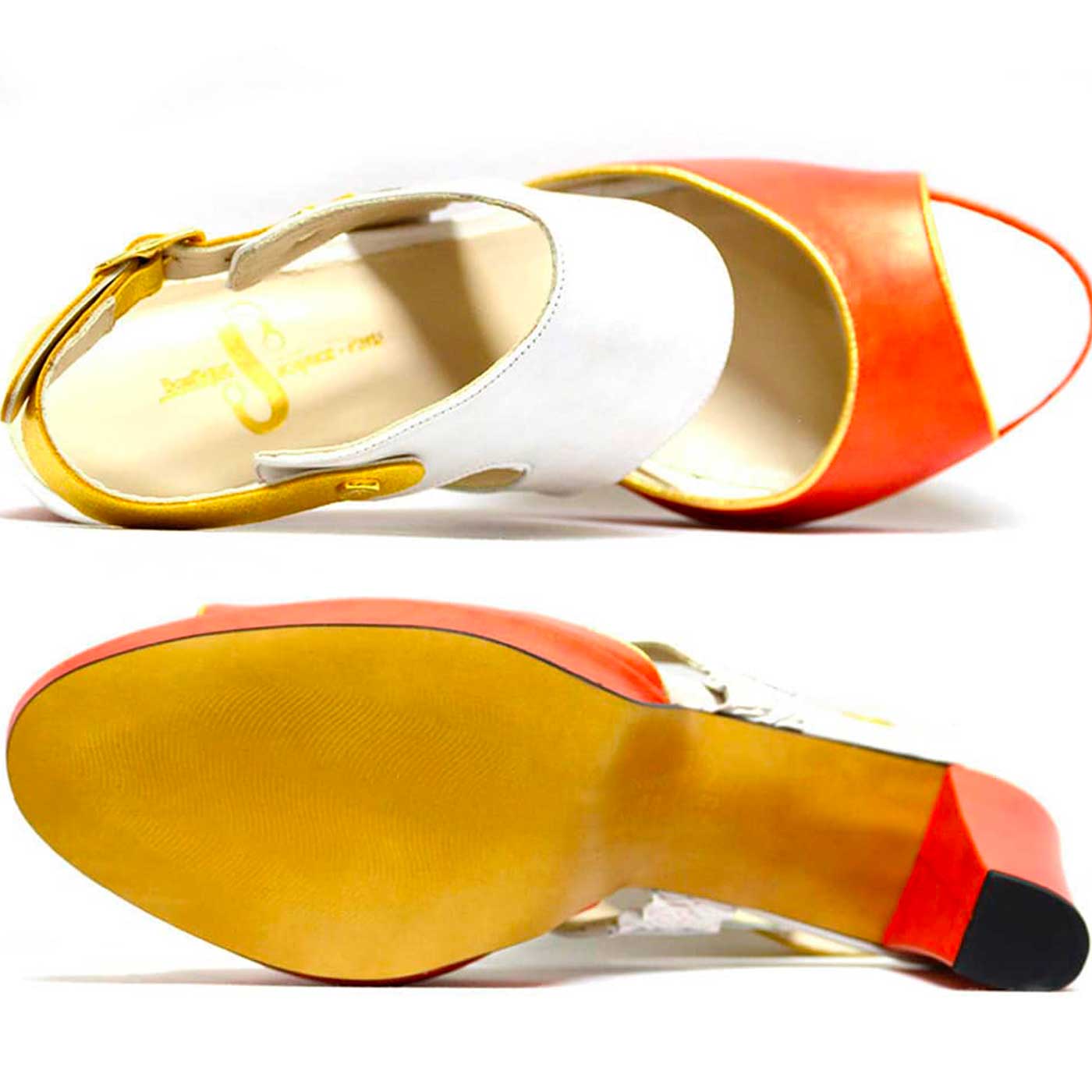 sandales cuir lisse multicolore orange, chaussures femme grande taille