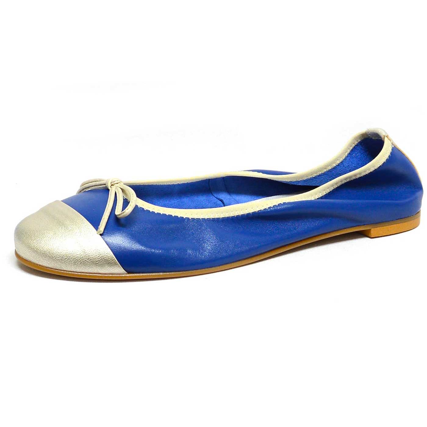 ballerines cuir lisse bleu, chaussures femme grande taille