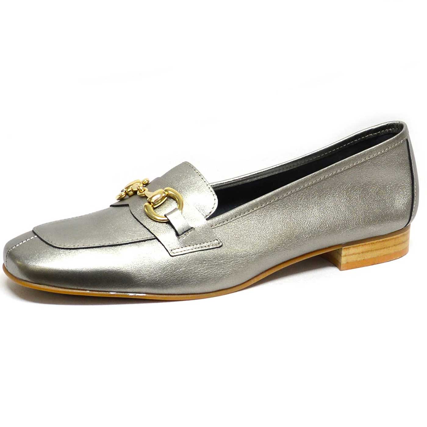 mocassins cuir lisse argent, chaussures femme grande taille