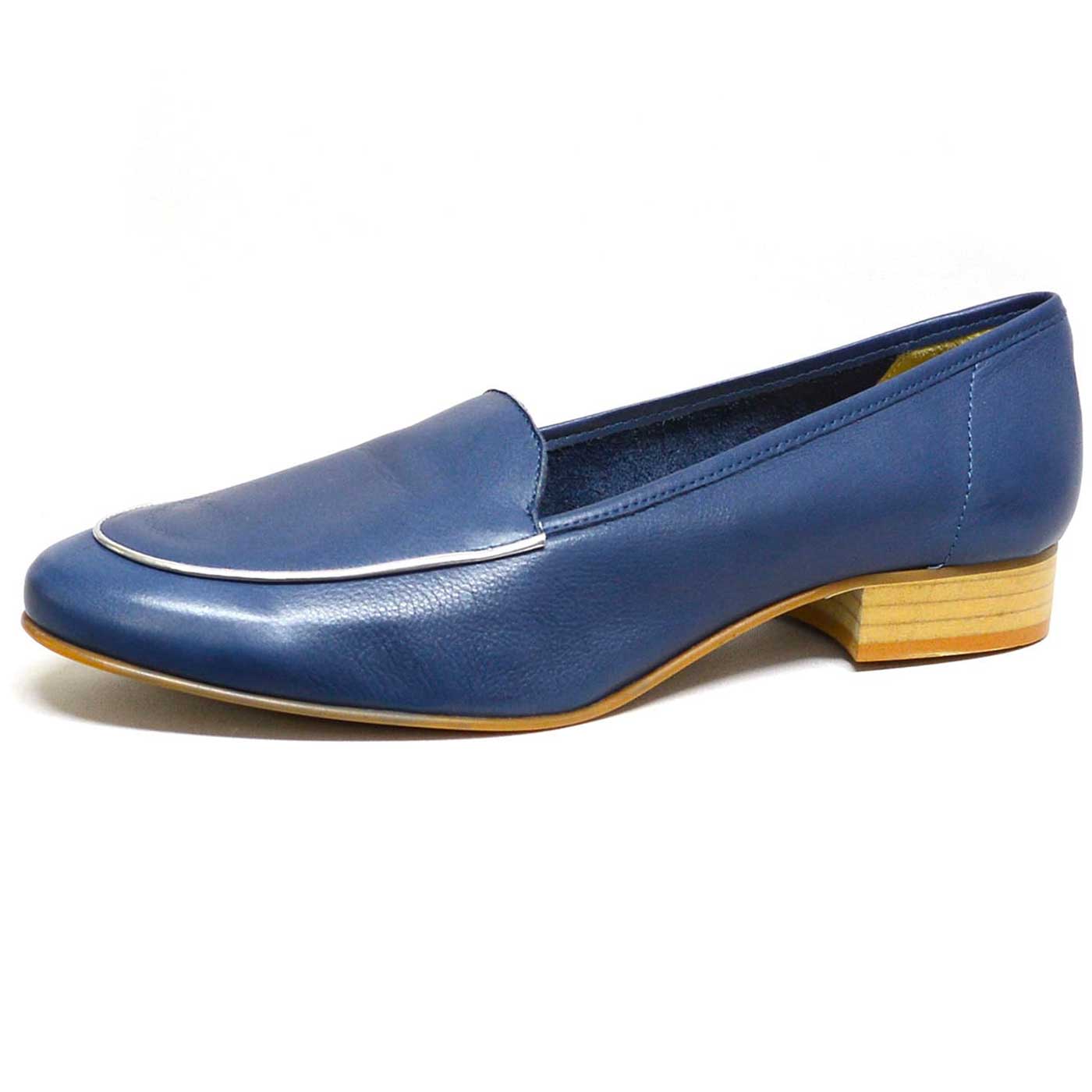 mocassins cuir lisse bleu, chaussures femme grande taille