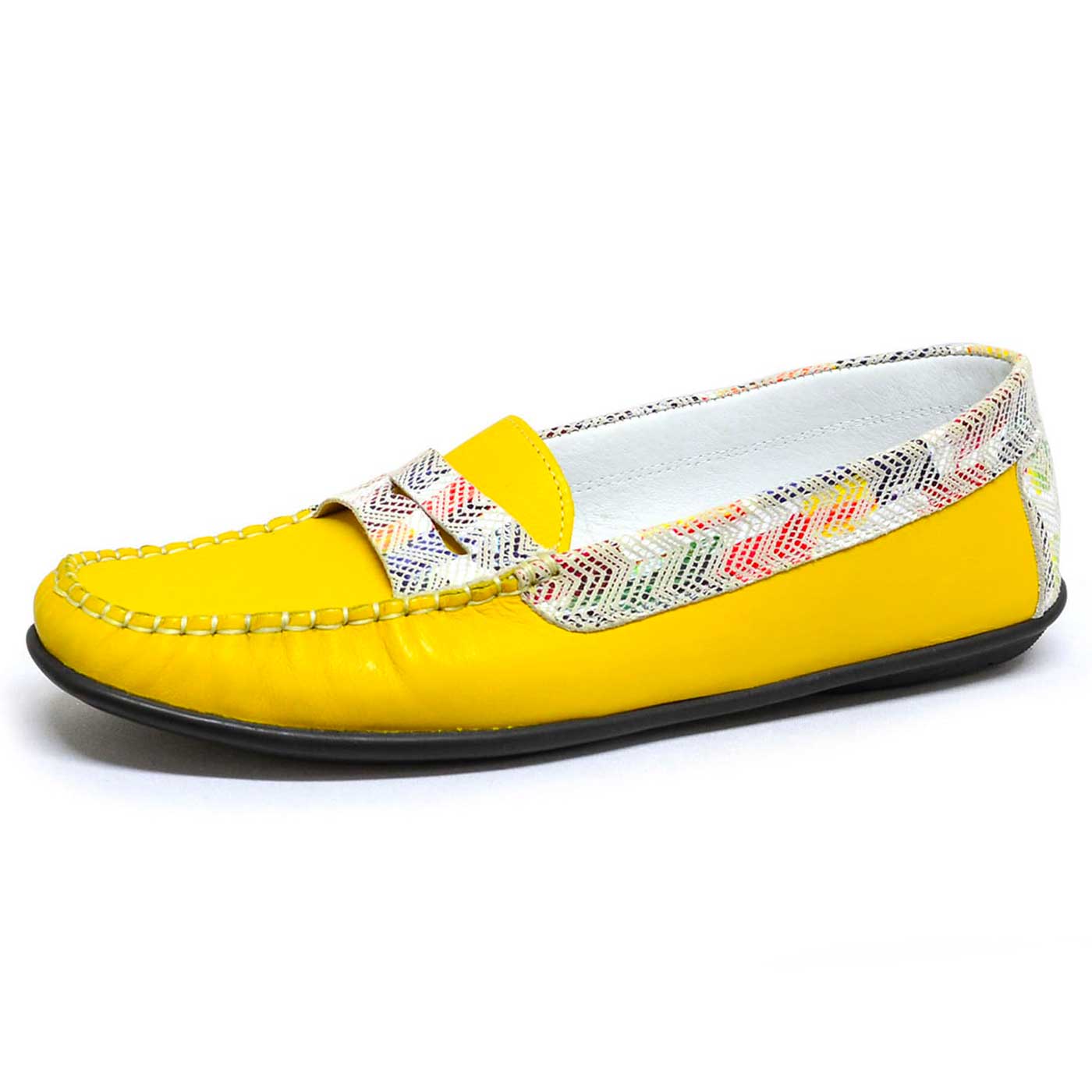 mocassins cuir lisse jaune multicolore, chaussures femme grande taille