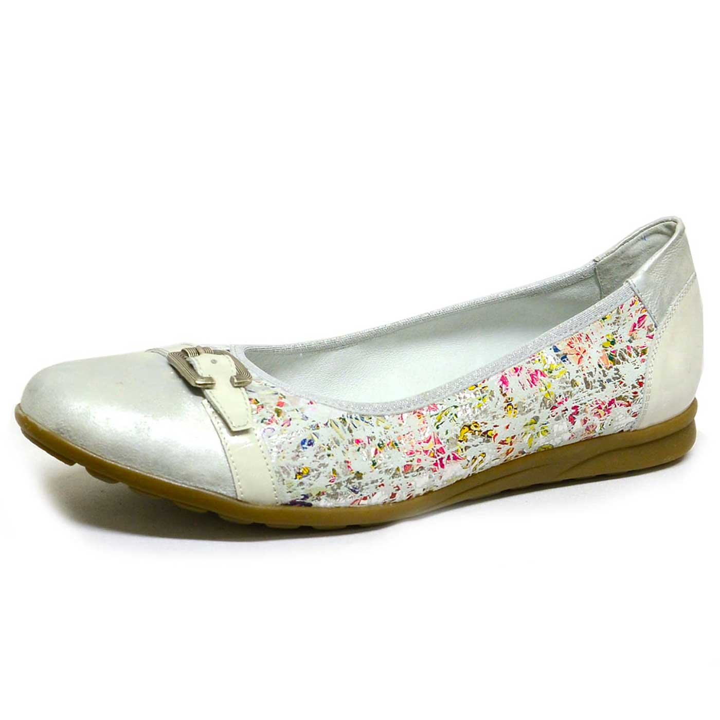 ballerines cuir lisse argent multicolore, chaussures femme grande taille