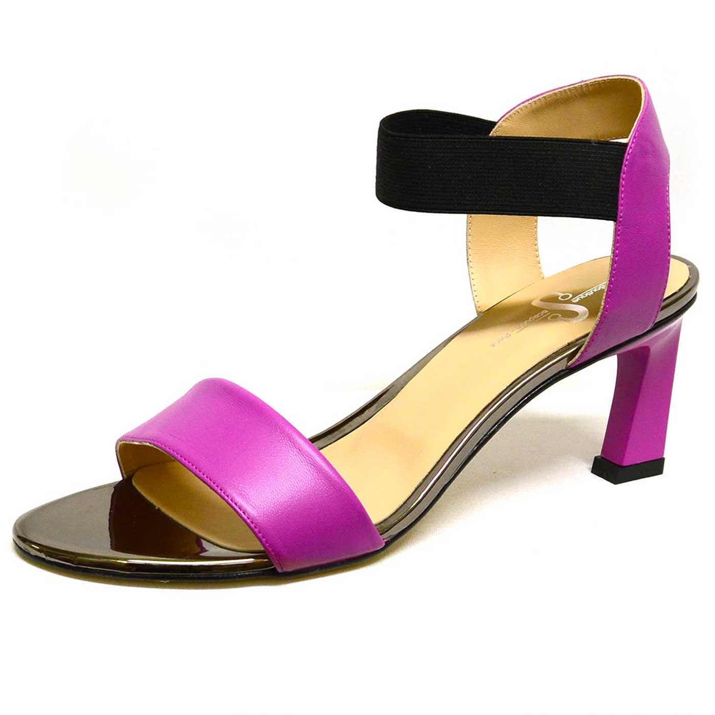 sandales cuir lisse violet, chaussures femme grande taille