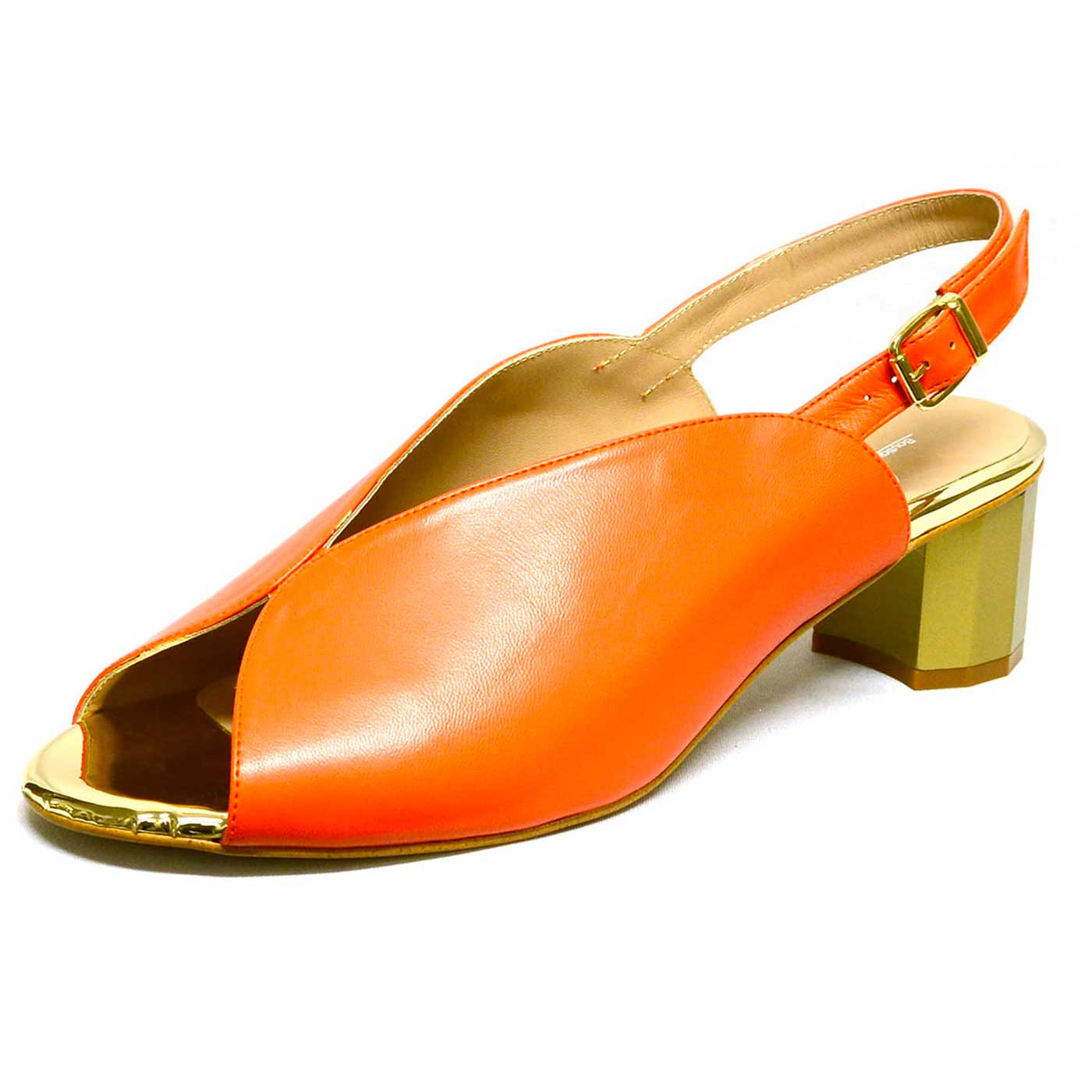 sandales cuir lisse orange, chaussures femme grande taille