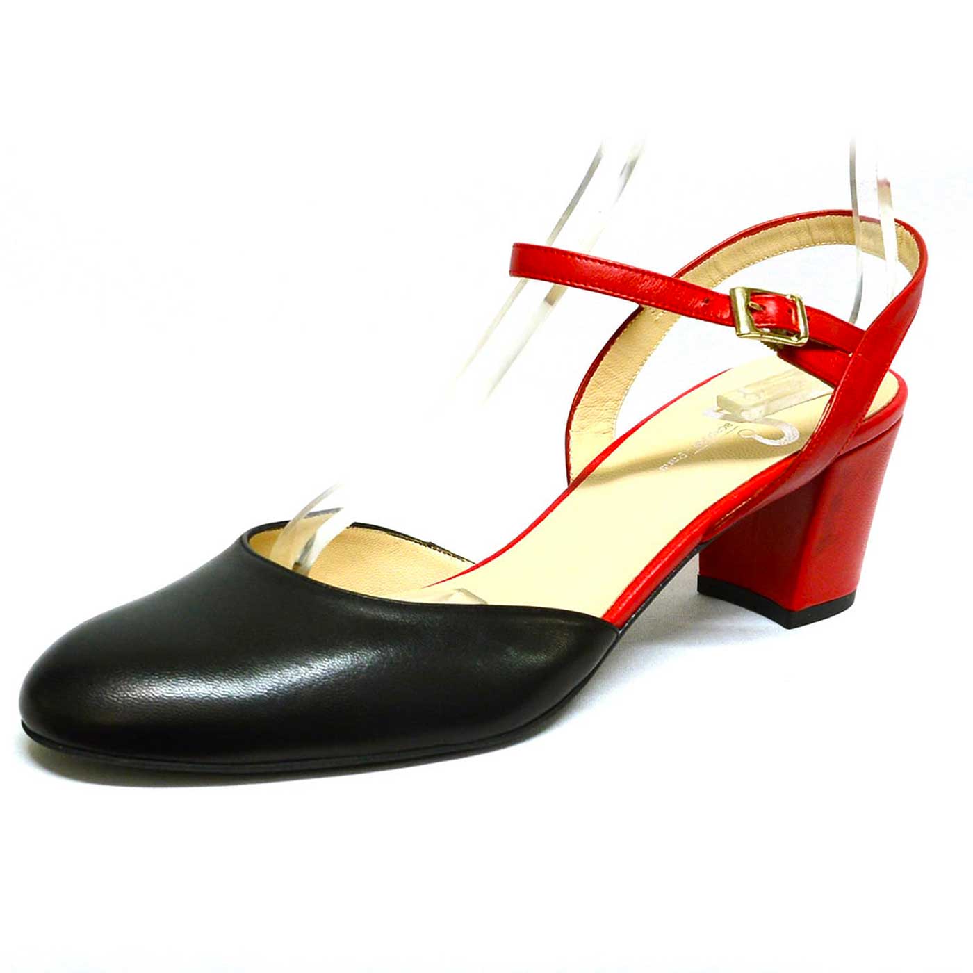 sandales cuir lisse noir rouge, chaussures femme grande taille