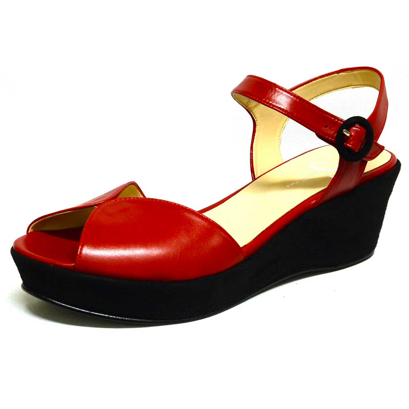 sandales cuir lisse noir rouge, chaussures femme grande taille