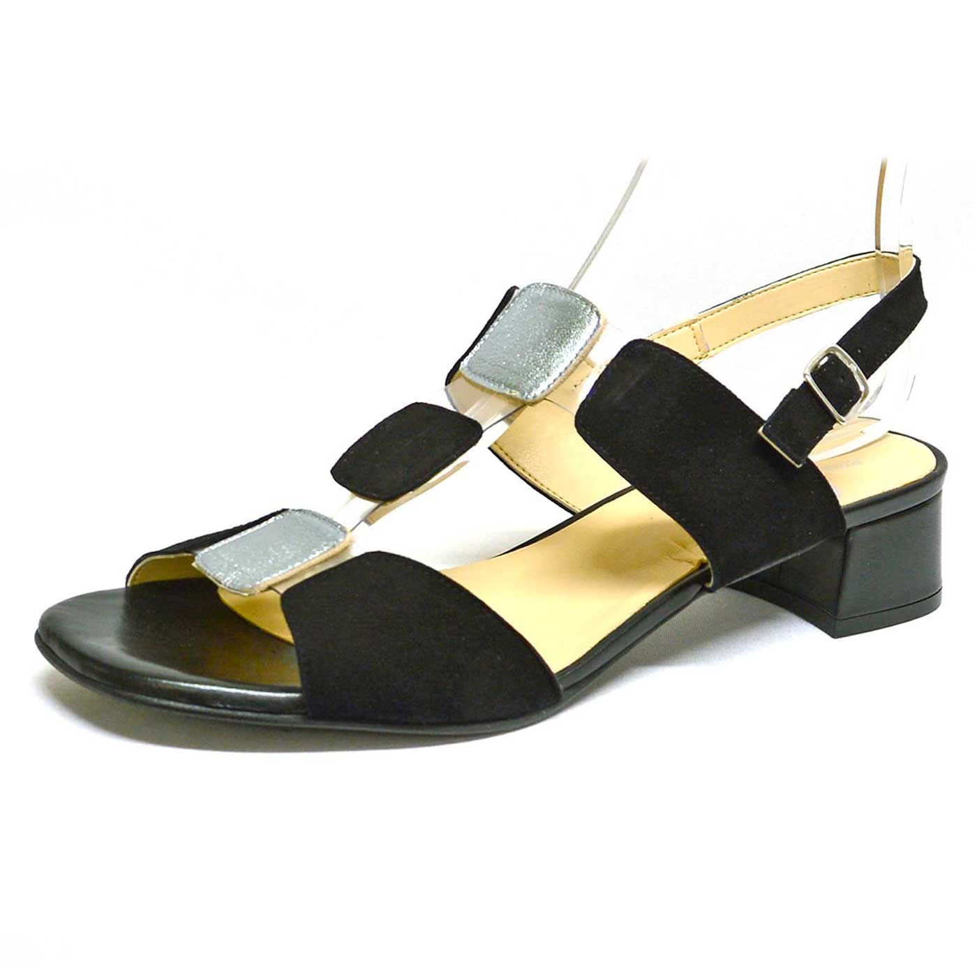 sandales velours argent noir, chaussures femme grande taille