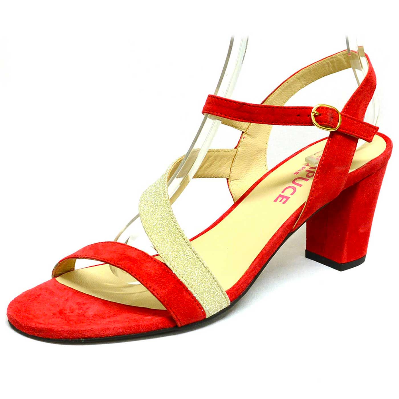 sandales brillant rouge or, chaussures femme grande taille