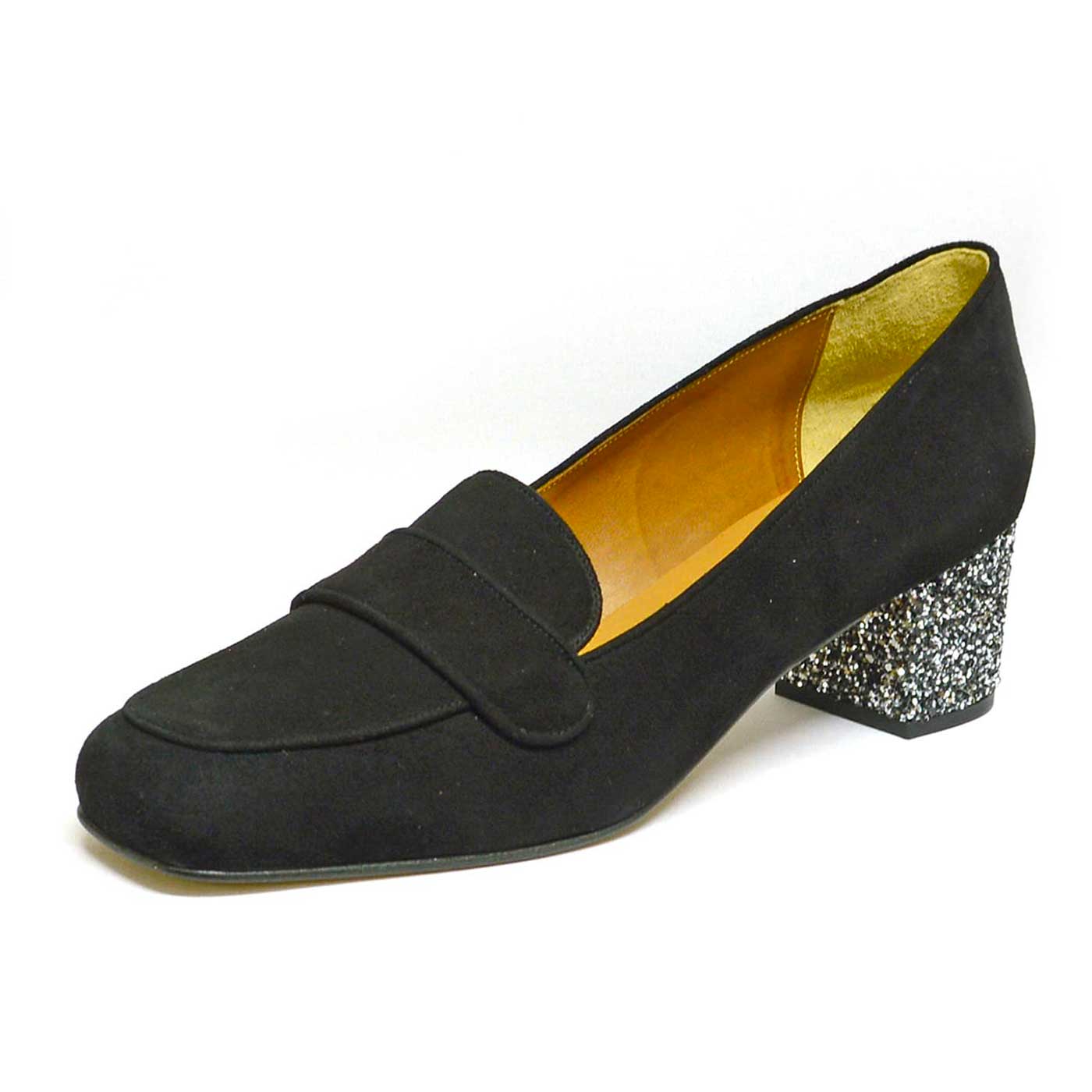 mocassins à paillettes noir, chaussures femme grande taille