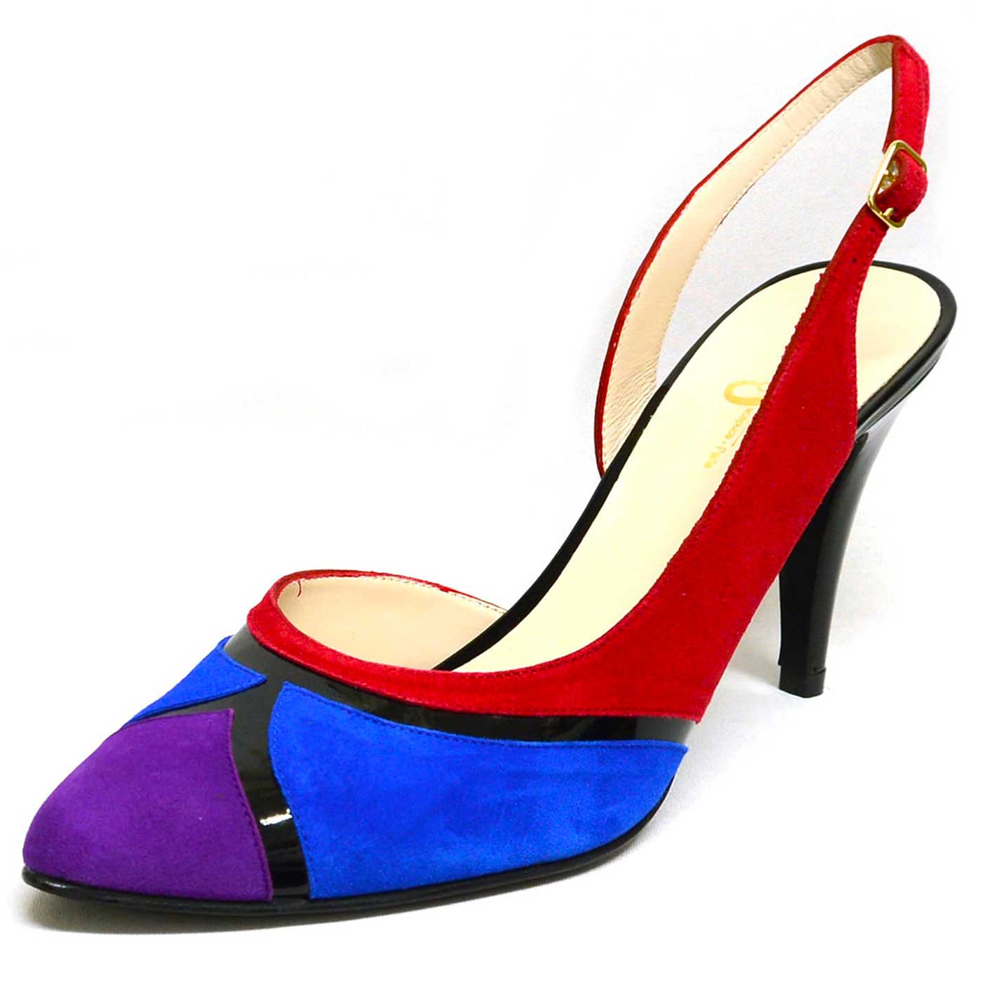 sandales velours bleu rouge violet, chaussures femme grande taille