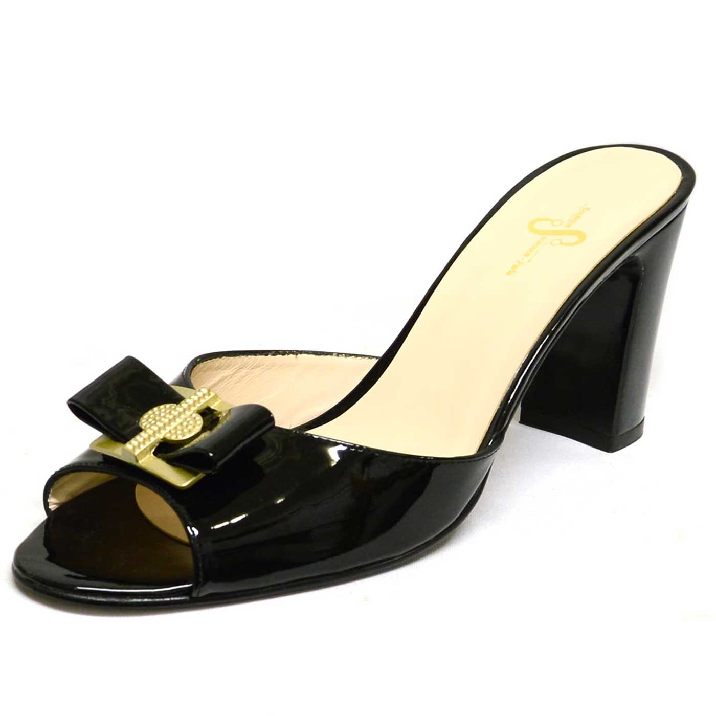 mules vernis noir, chaussures femme grande taille