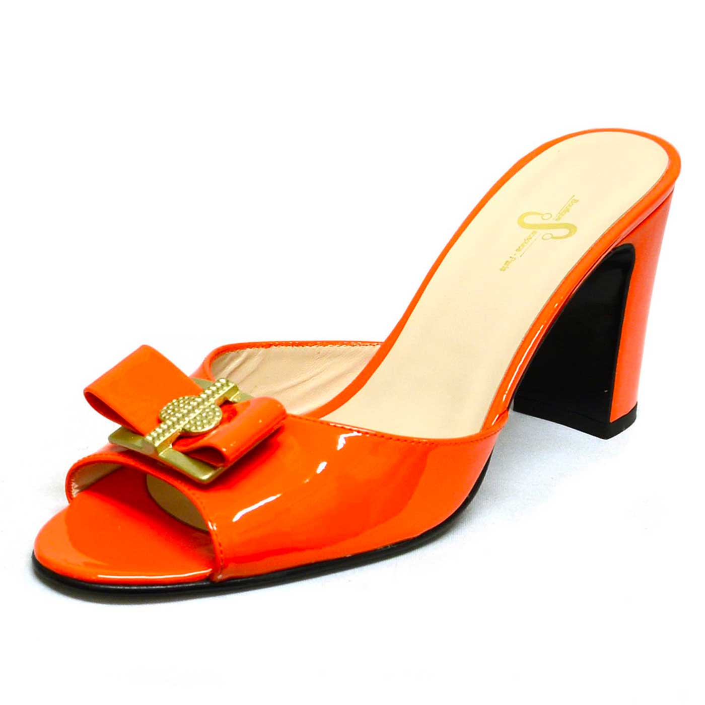 mules vernis orange, chaussures femme grande taille