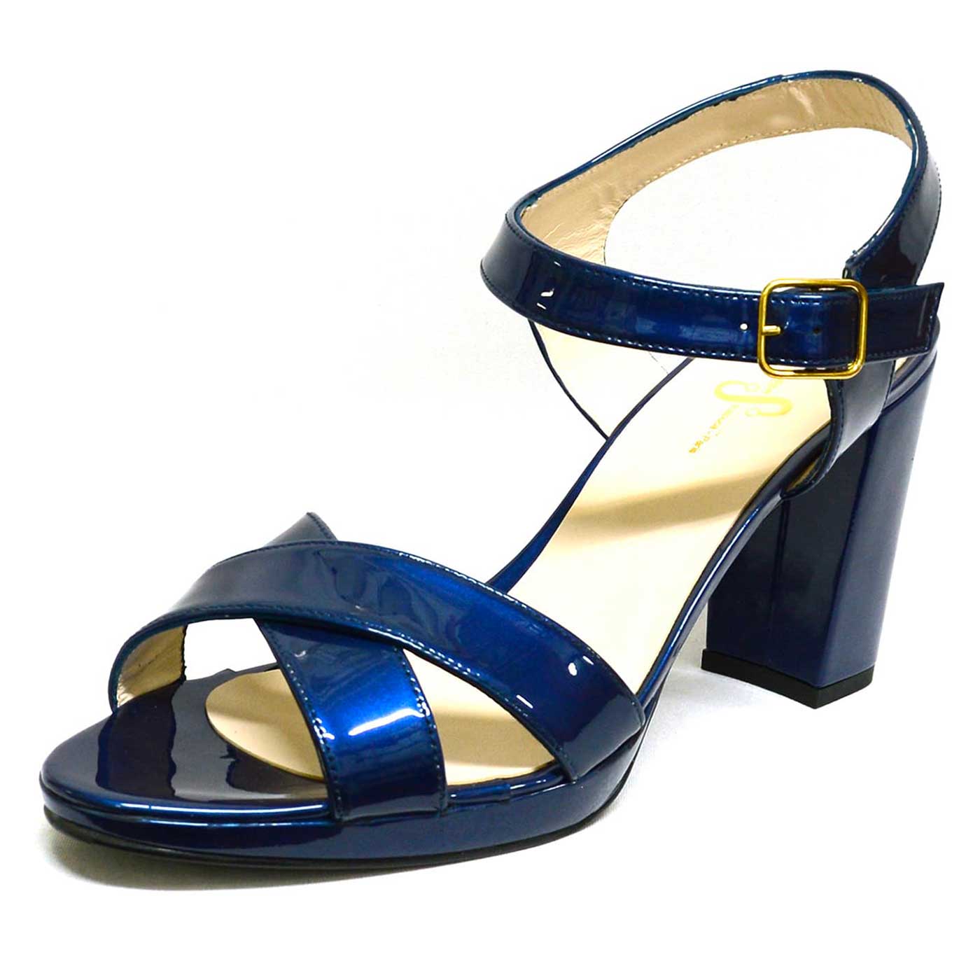 sandales vernis bleu, chaussures femme grande taille