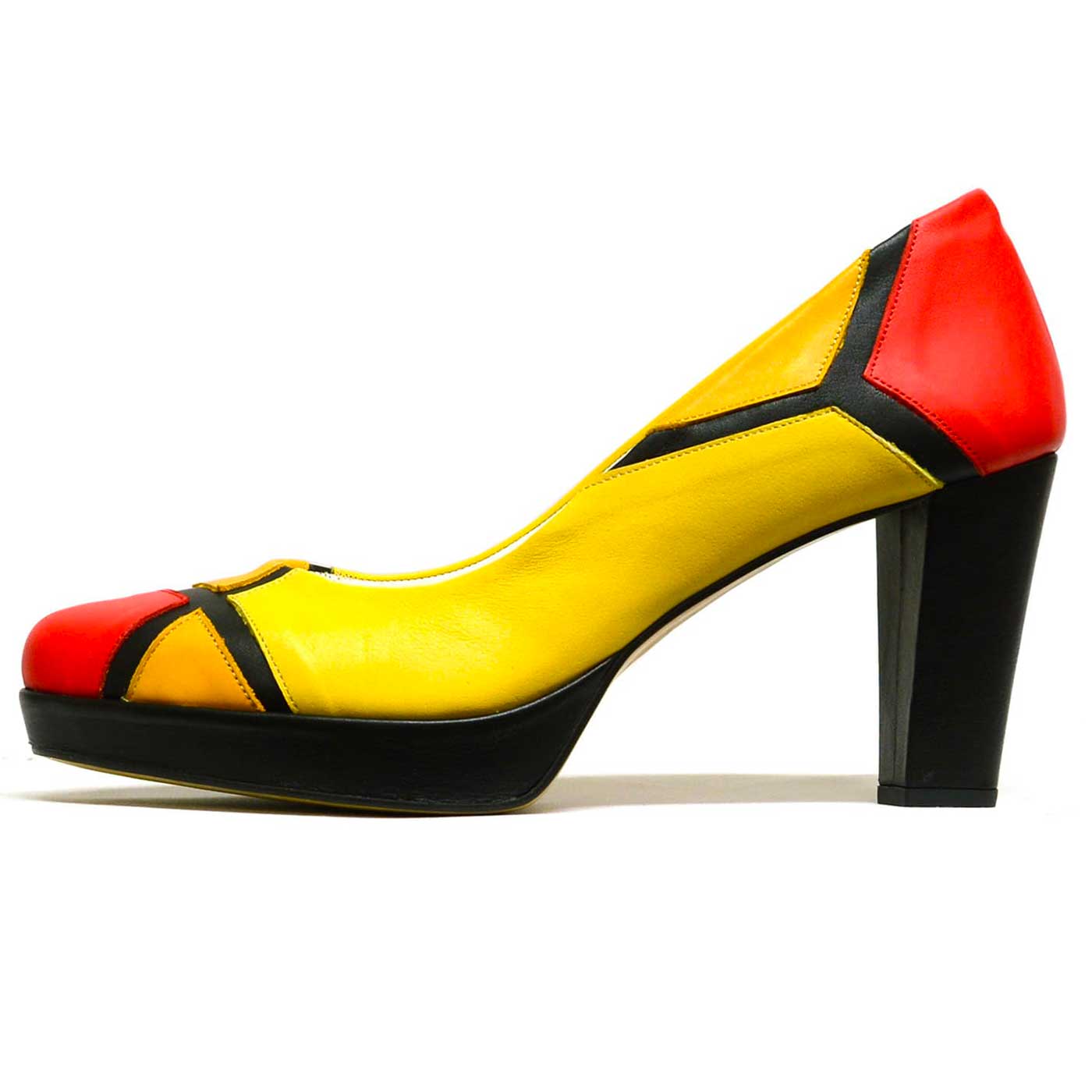 escarpins cuir lisse jaune multicolore orange rouge, chaussures femme grande taille