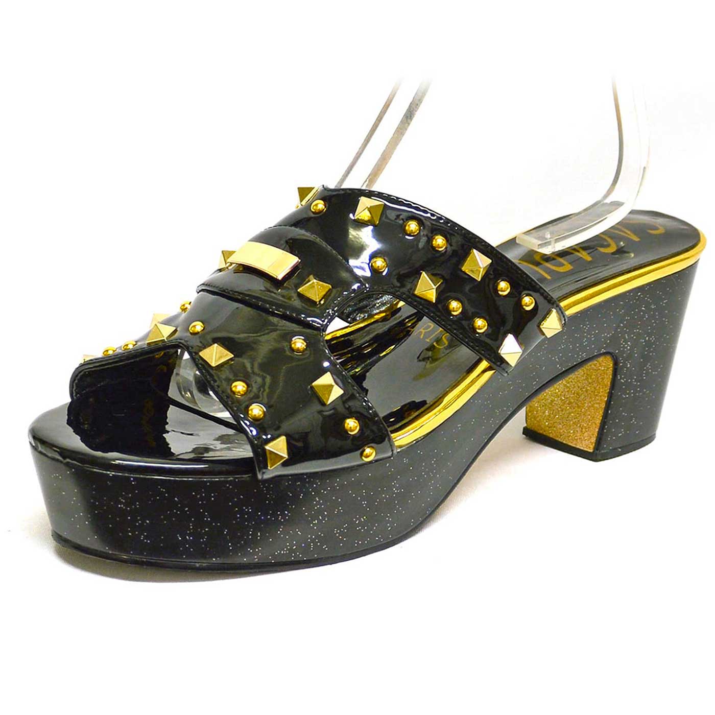 mules brillant noir, chaussures femme grande taille