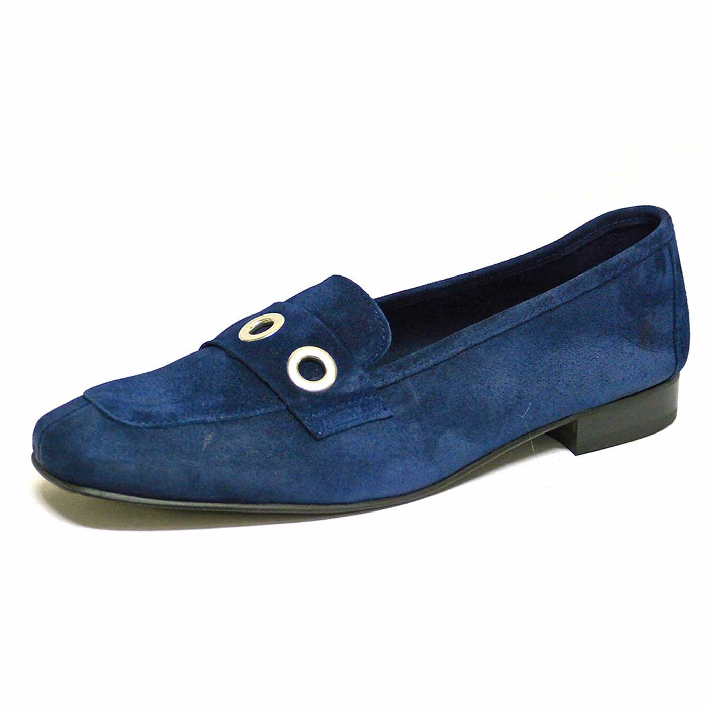 mocassins velours bleu, chaussures femme grande taille