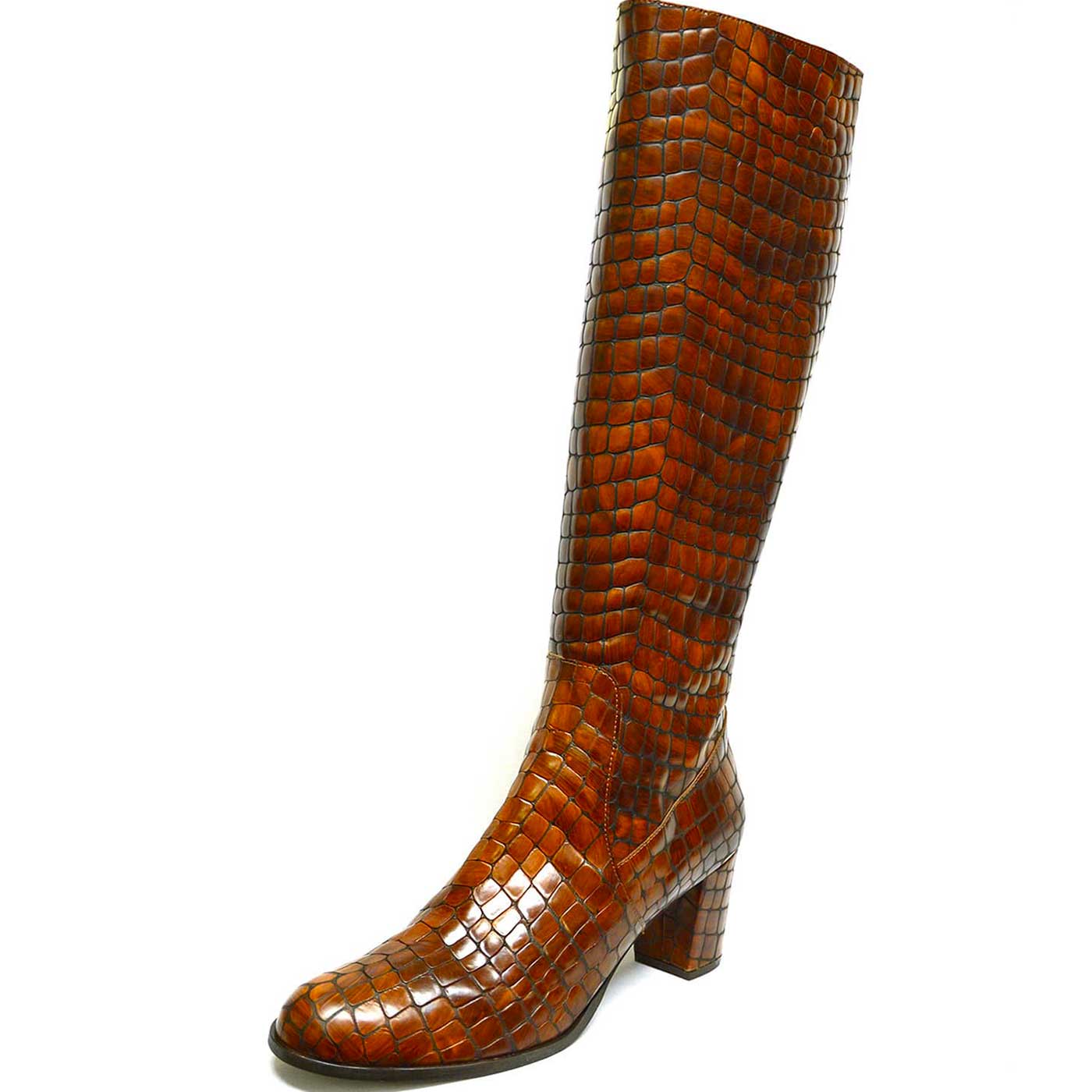 bottes croco marron, chaussures femme grande taille