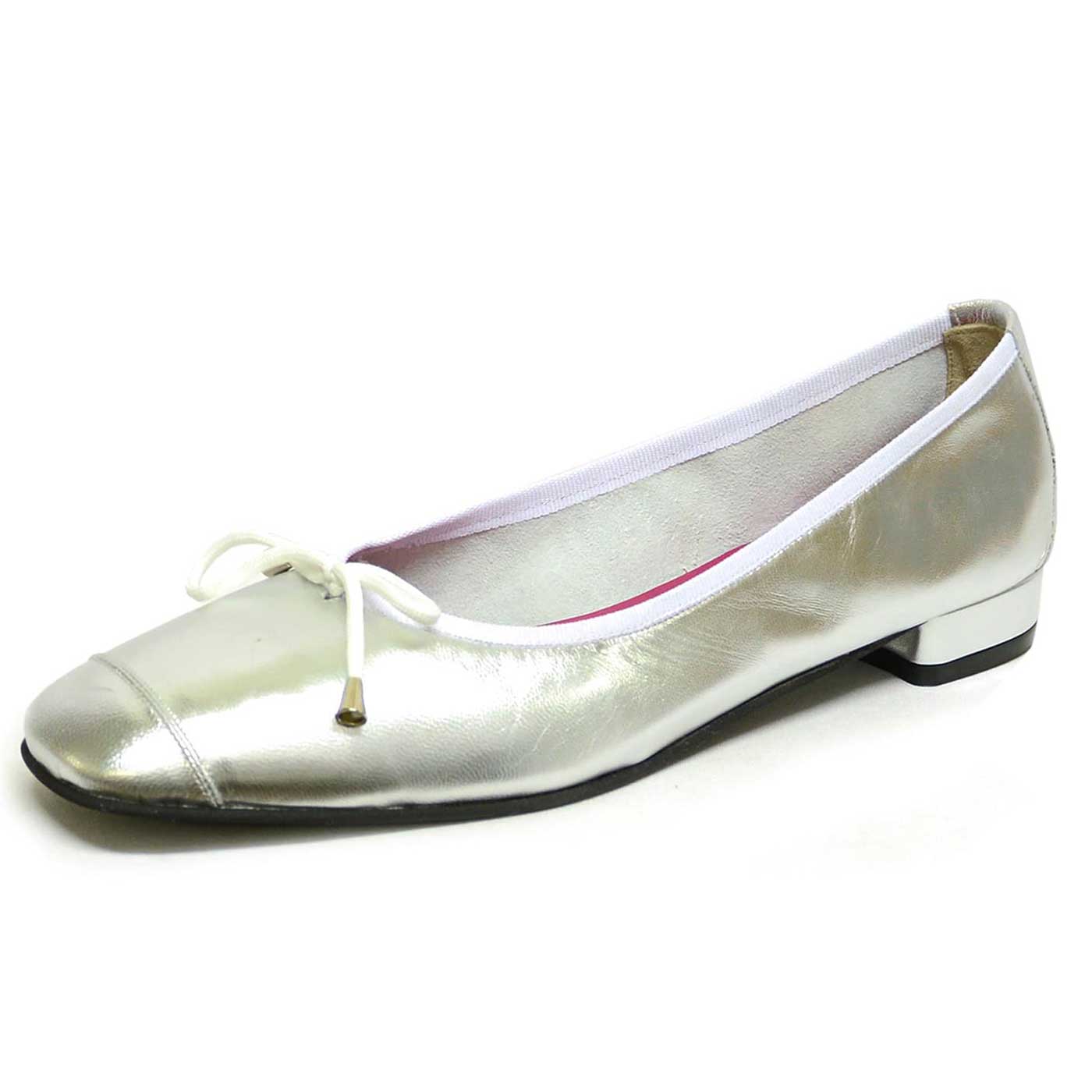 ballerines cuir lisse argent, chaussures femme grande taille