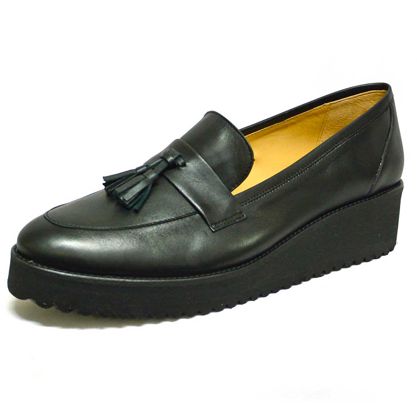 mocassins cuir lisse noir, chaussures femme grande taille