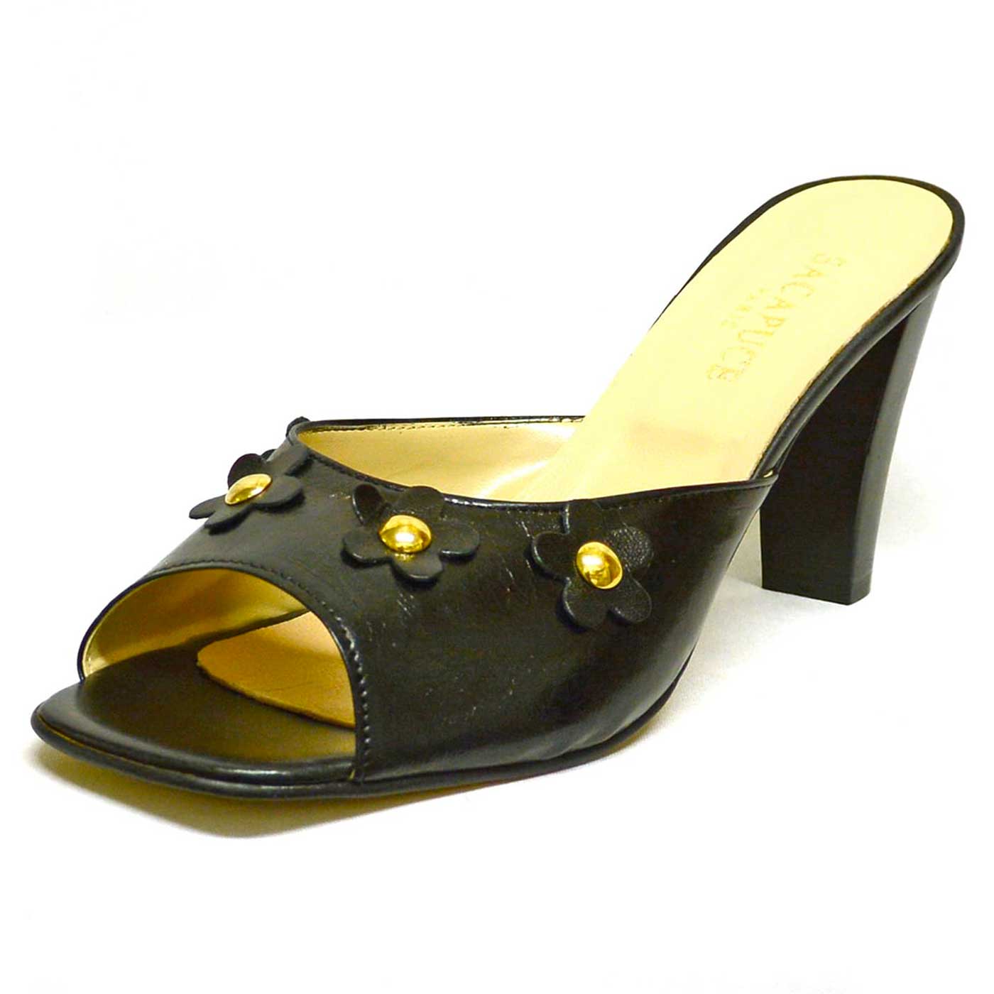 mules cuir lisse noir, chaussures femme grande taille