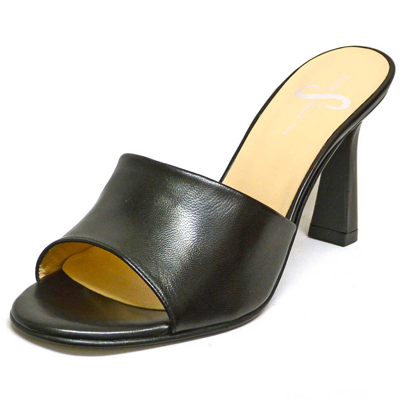 mules cuir lisse noir, chaussures femme grande taille