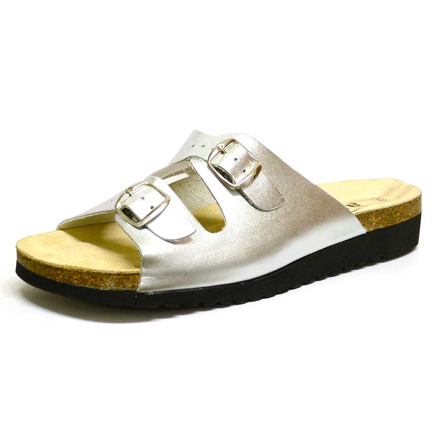 mules cuir lisse argent, chaussures femme grande taille