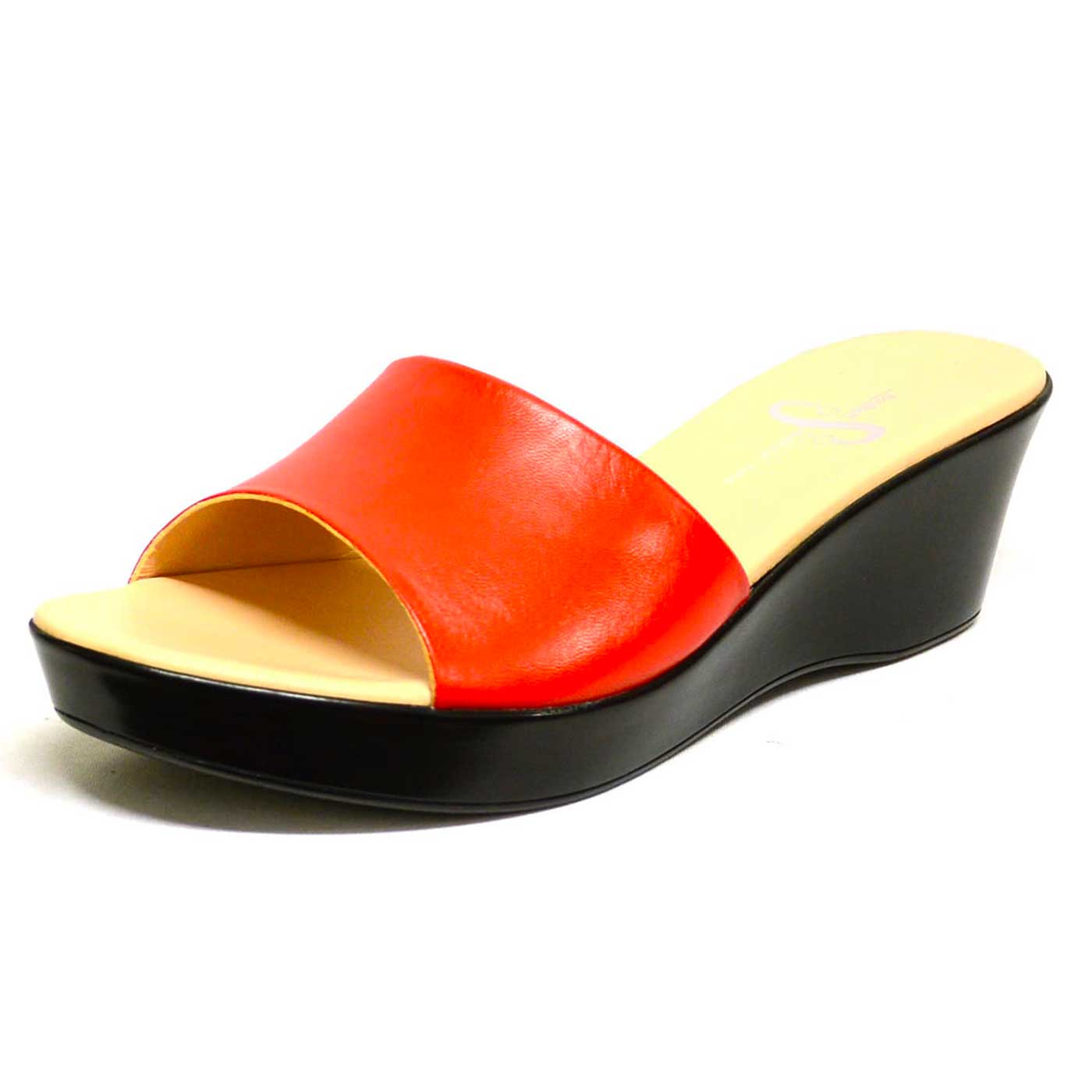 mules cuir lisse rouge, chaussures femme grande taille