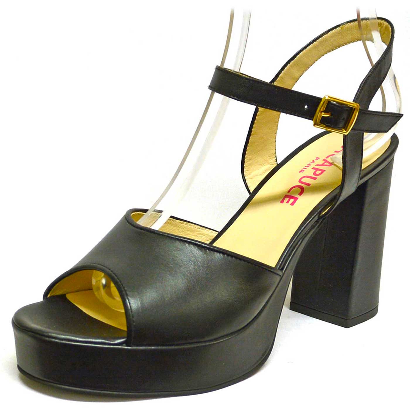 sandales cuir lisse noir, chaussures femme grande taille