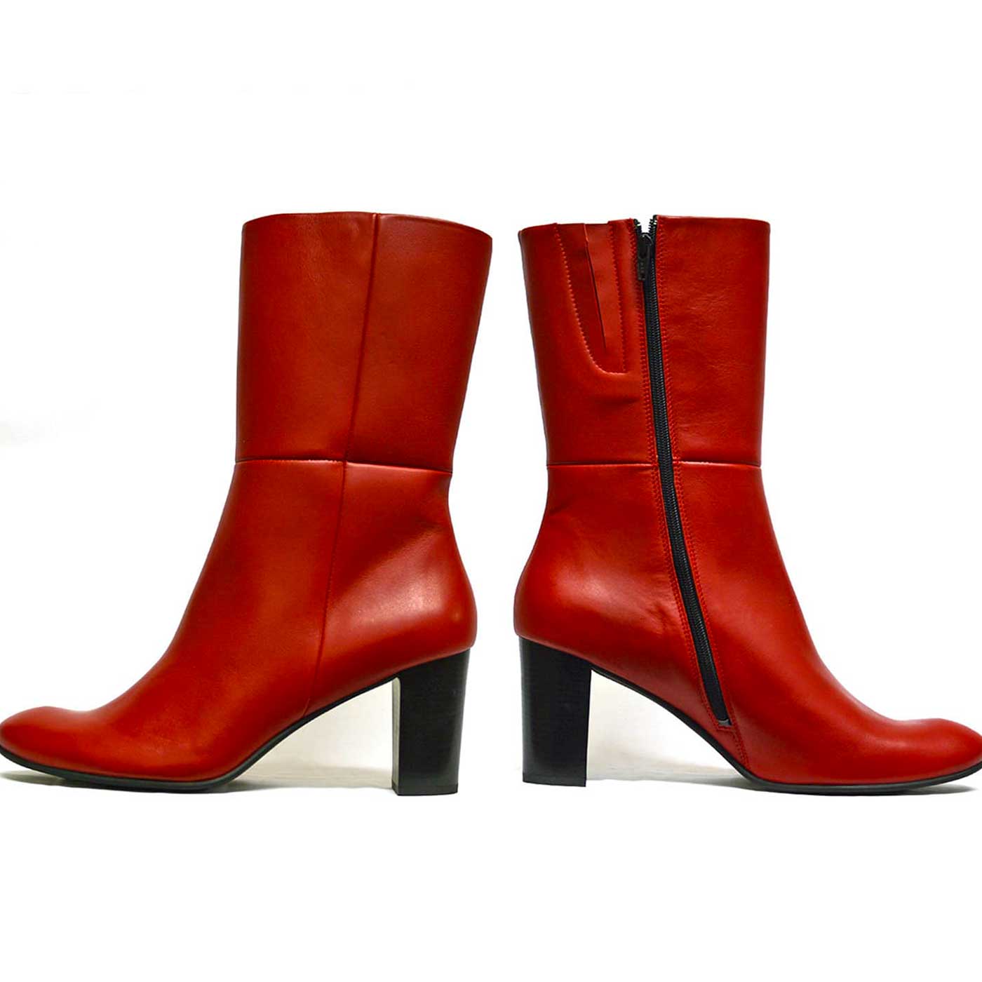 bottes cuir lisse rouge, chaussures femme grande taille