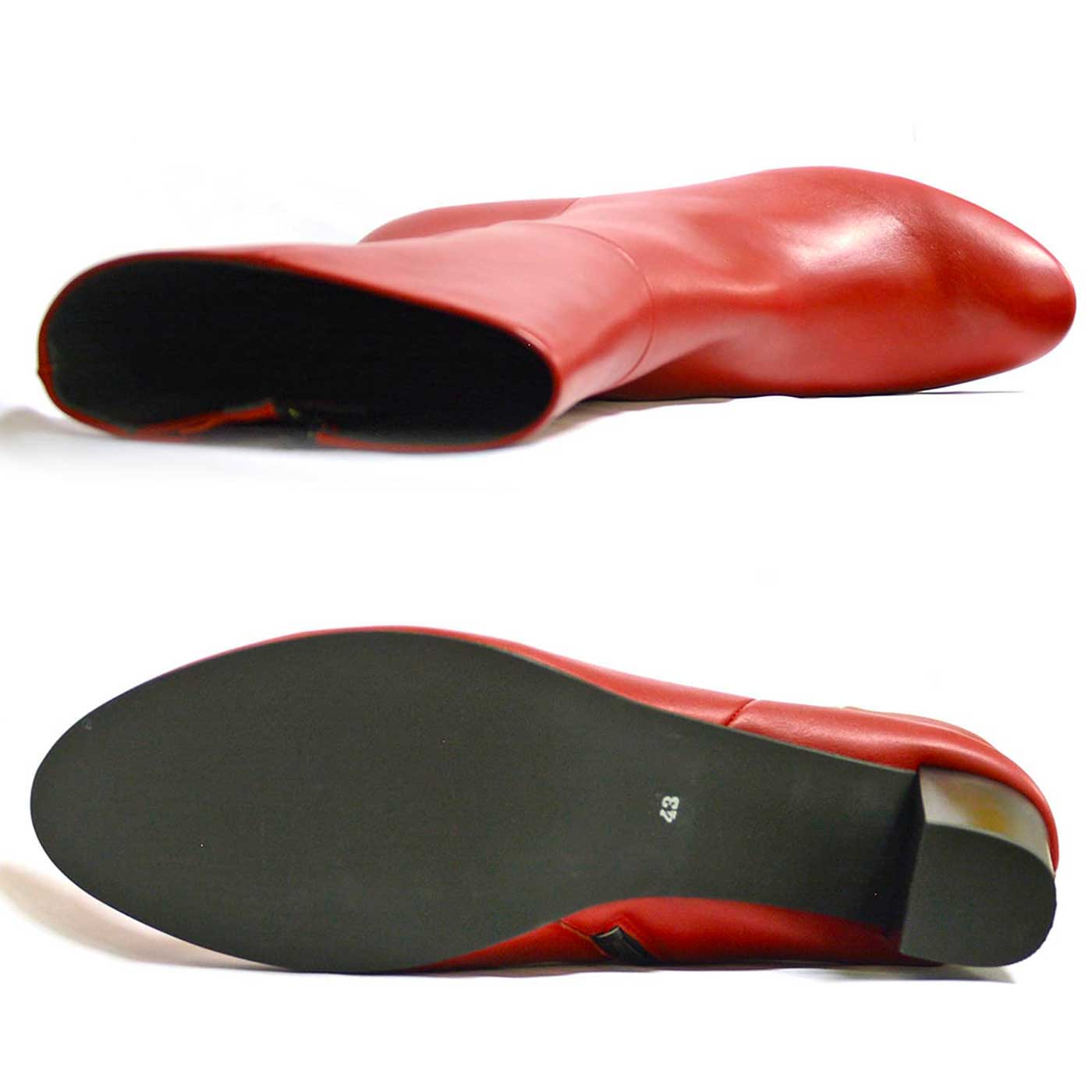 bottes cuir lisse rouge, chaussures femme grande taille