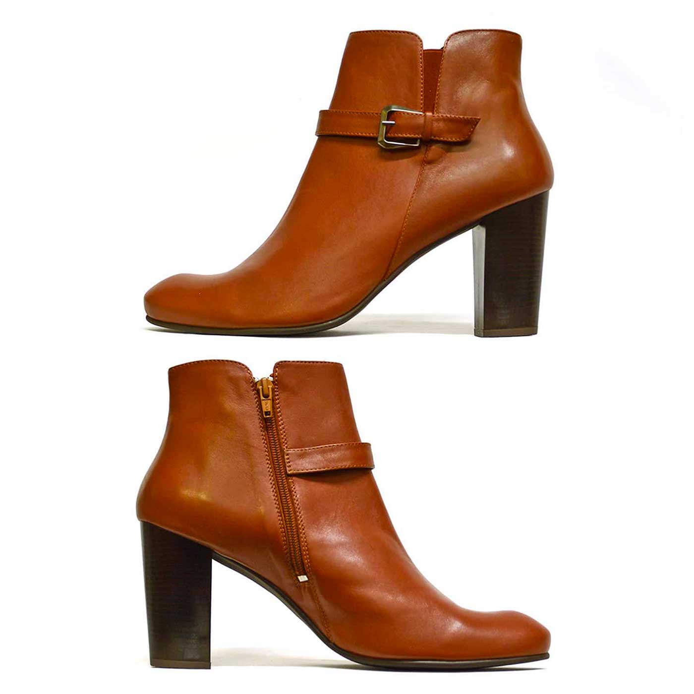 bottines cuir lisse camel, chaussures femme grande taille