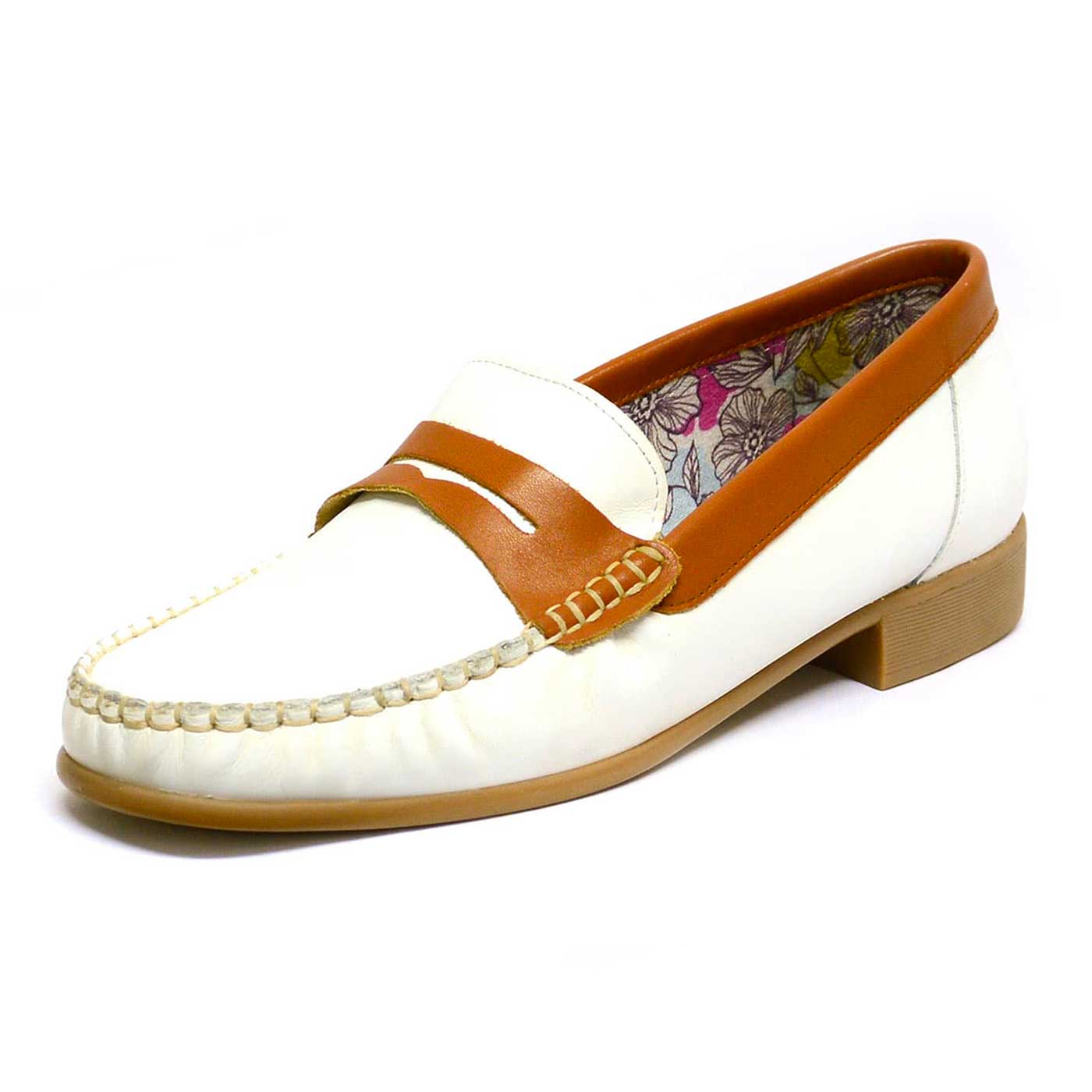 mocassins cuir lisse blanc camel, chaussures femme grande taille