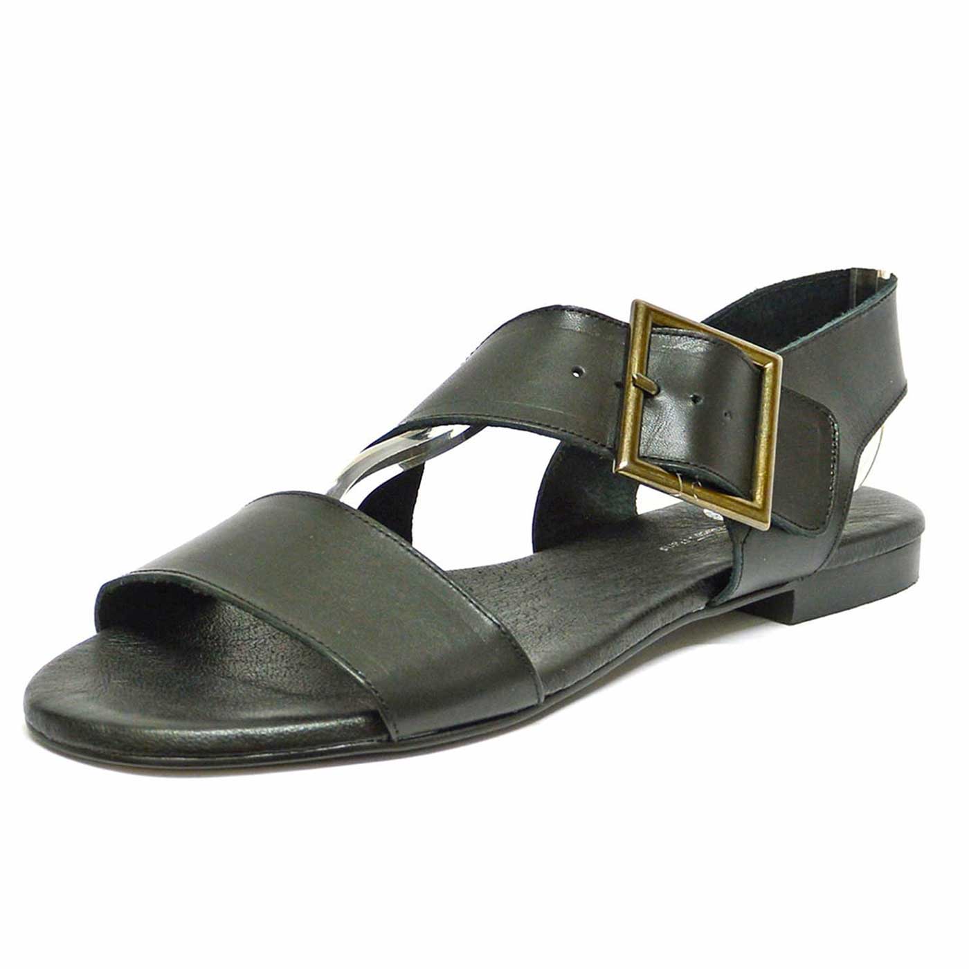 sandales cuir lisse noir, chaussures femme grande taille