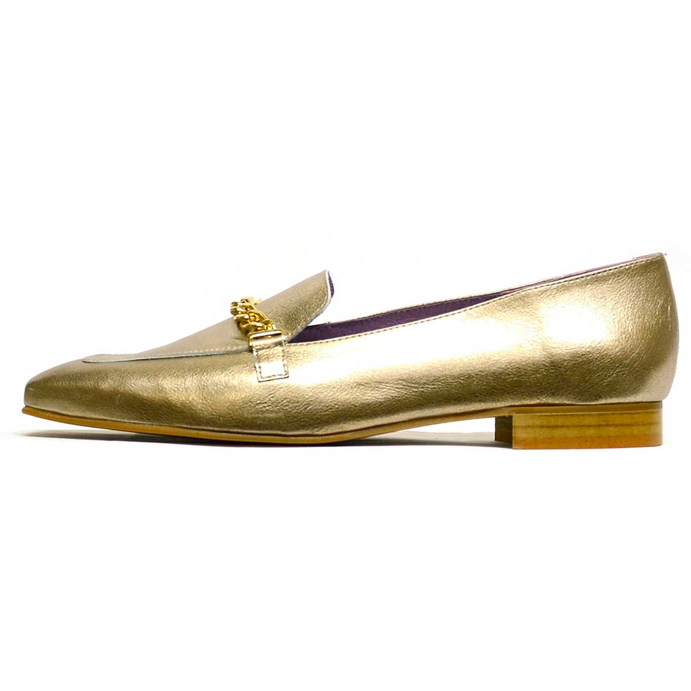 mocassins cuir lisse or, chaussures femme grande taille