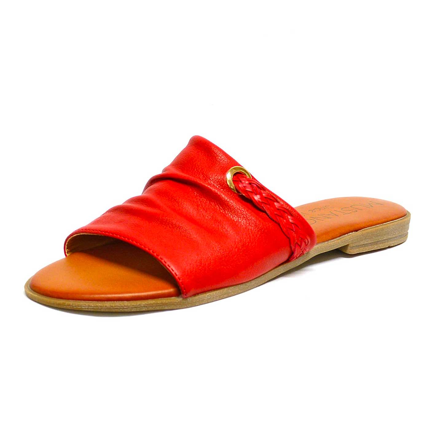 mules cuir fripé rouge, chaussures femme grande taille