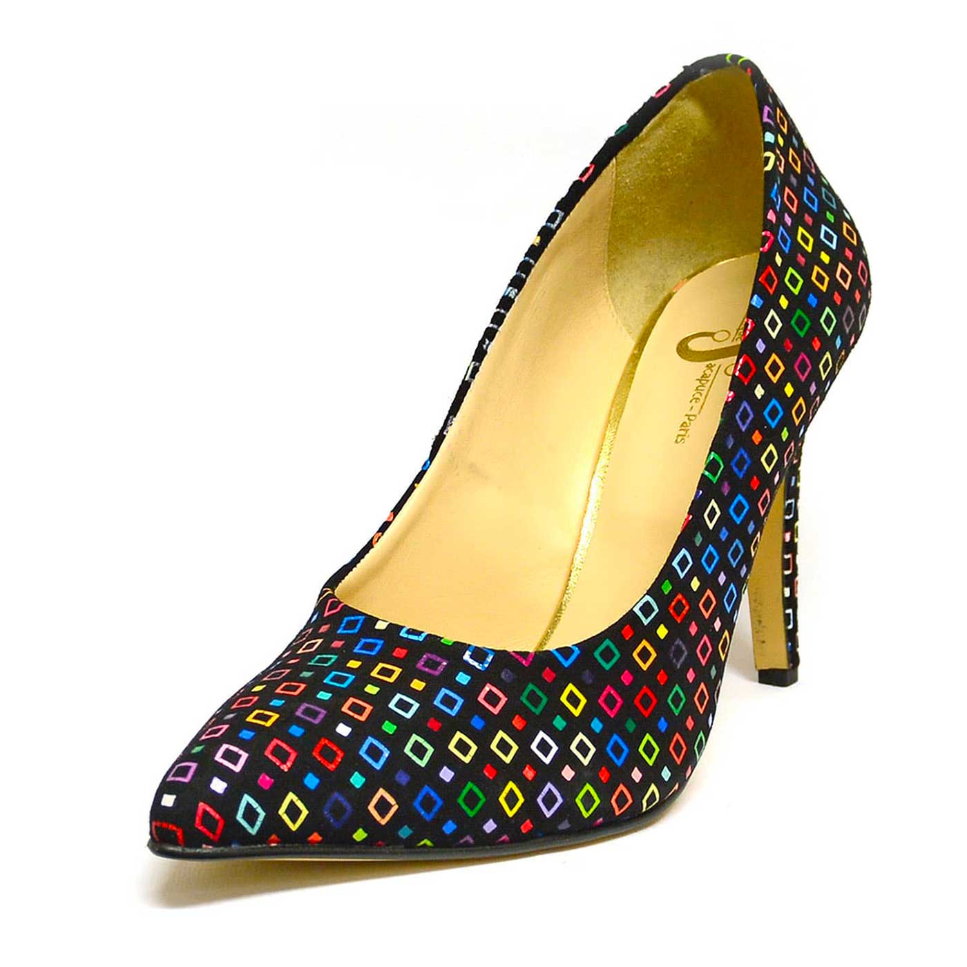 escarpins velours multicolore noir, chaussures femme grande taille