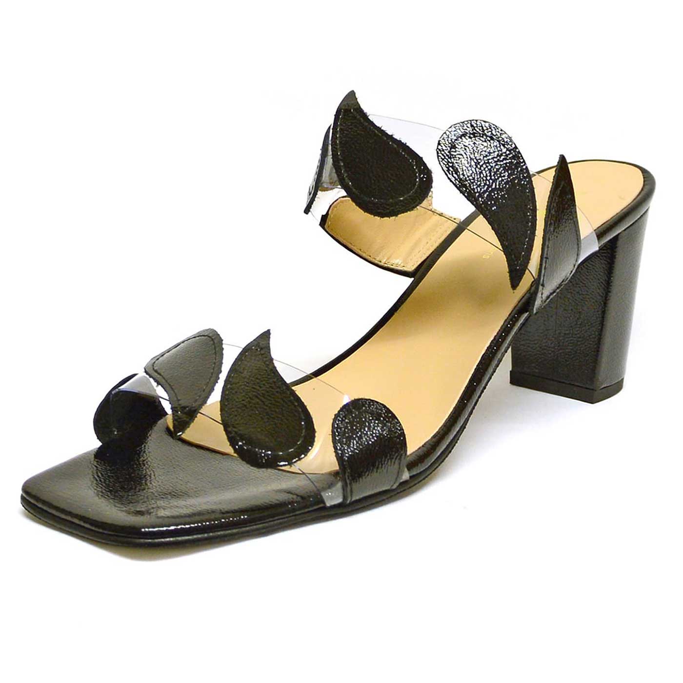 mules cuir fripé noir, chaussures femme grande taille