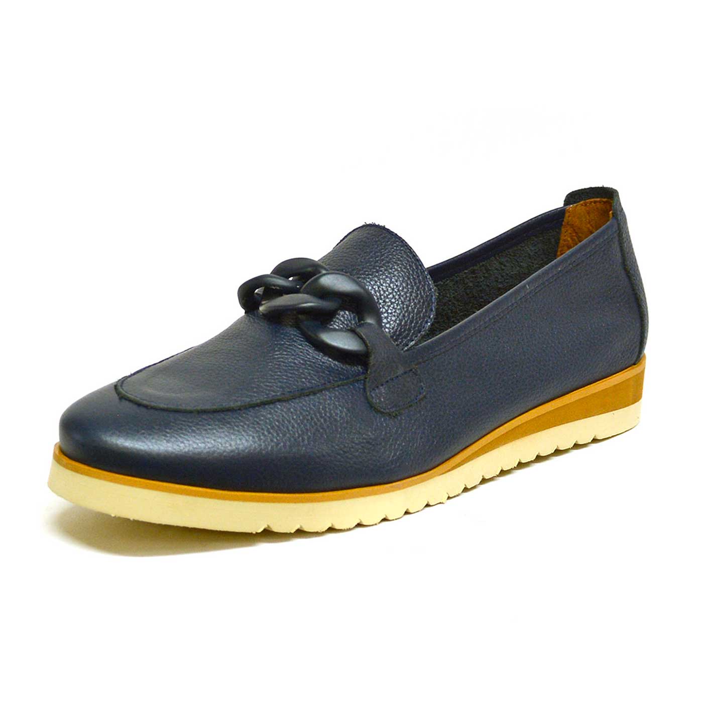 mocassins cuir grainé bleu, chaussures femme grande taille