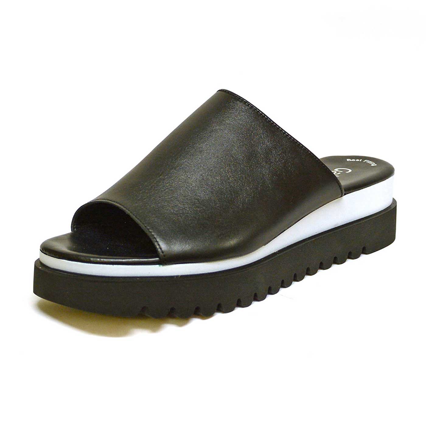 mules cuir lisse noir, chaussures femme grande taille
