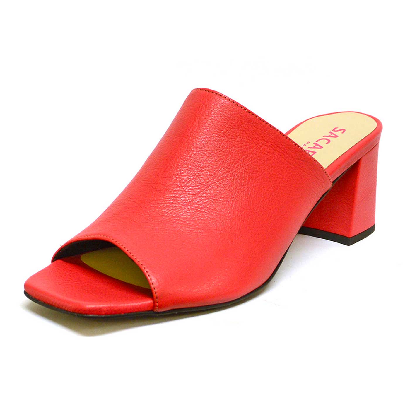 mules cuir grainé rose rouge, chaussures femme grande taille