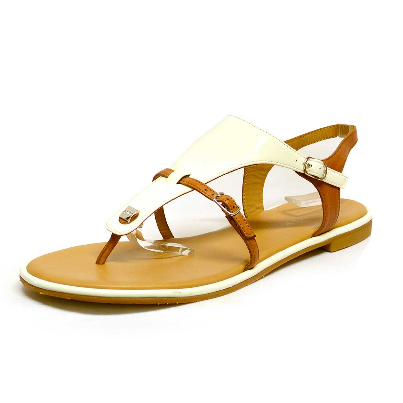 entre-doigts cuir lisse blanc camel, chaussures femme grande taille