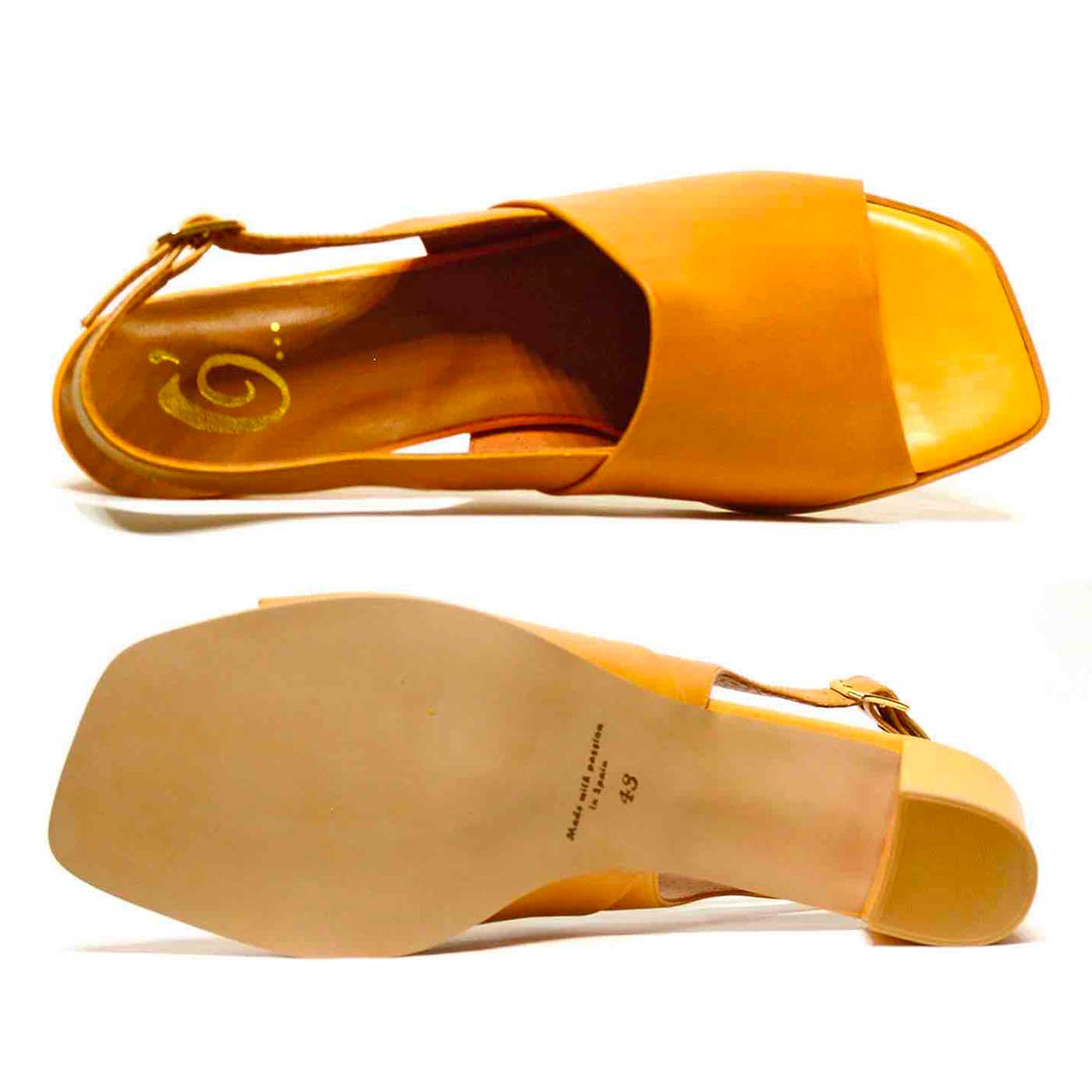 sandales cuir lisse camel jaune orange, chaussures femme grande taille