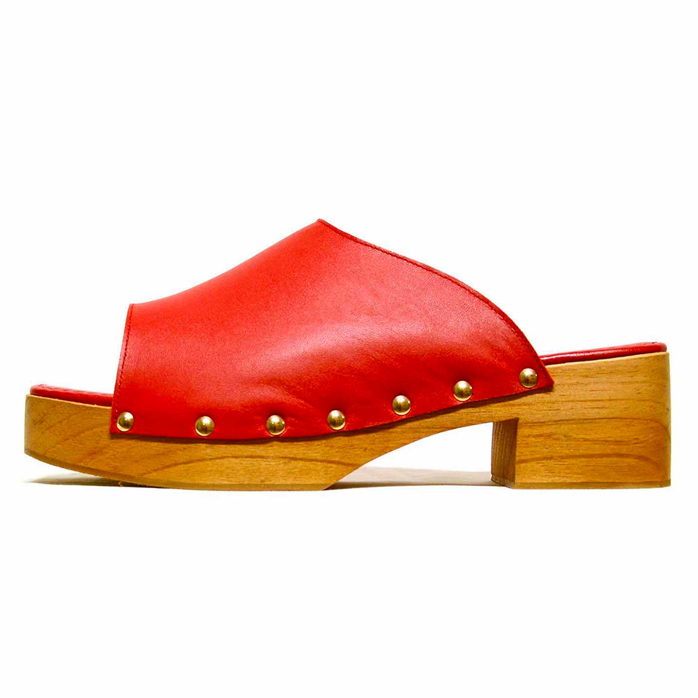 mules cuir lisse rouge, chaussures femme grande taille